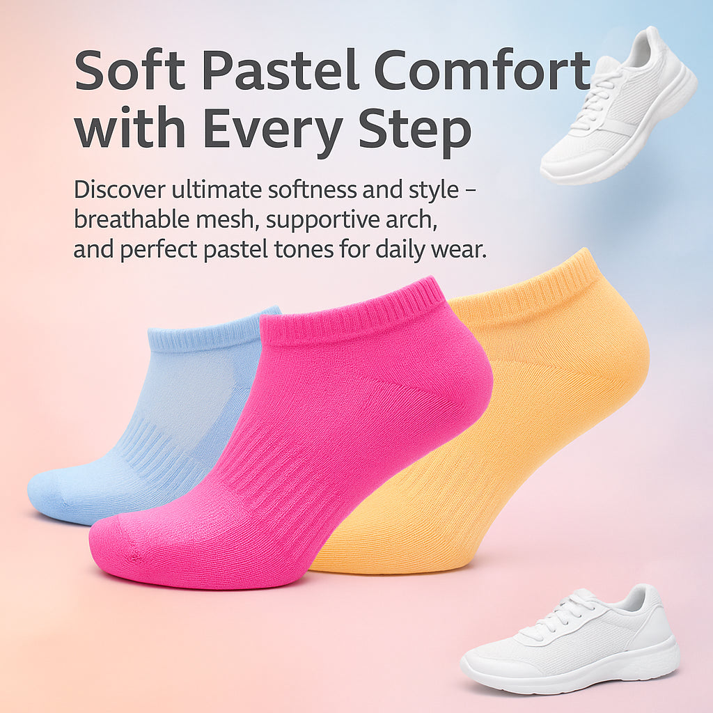 Ladies Trainer Socks 3 Pack with Arch Support Mesh Low Cut Ankle Sports Socks