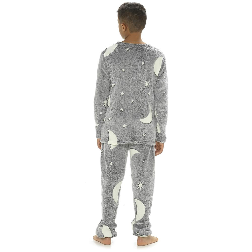 Kids Girls Boys Pyjamas Glow In The Dark Soft Flannel Fleece Sleepwear PJS Set