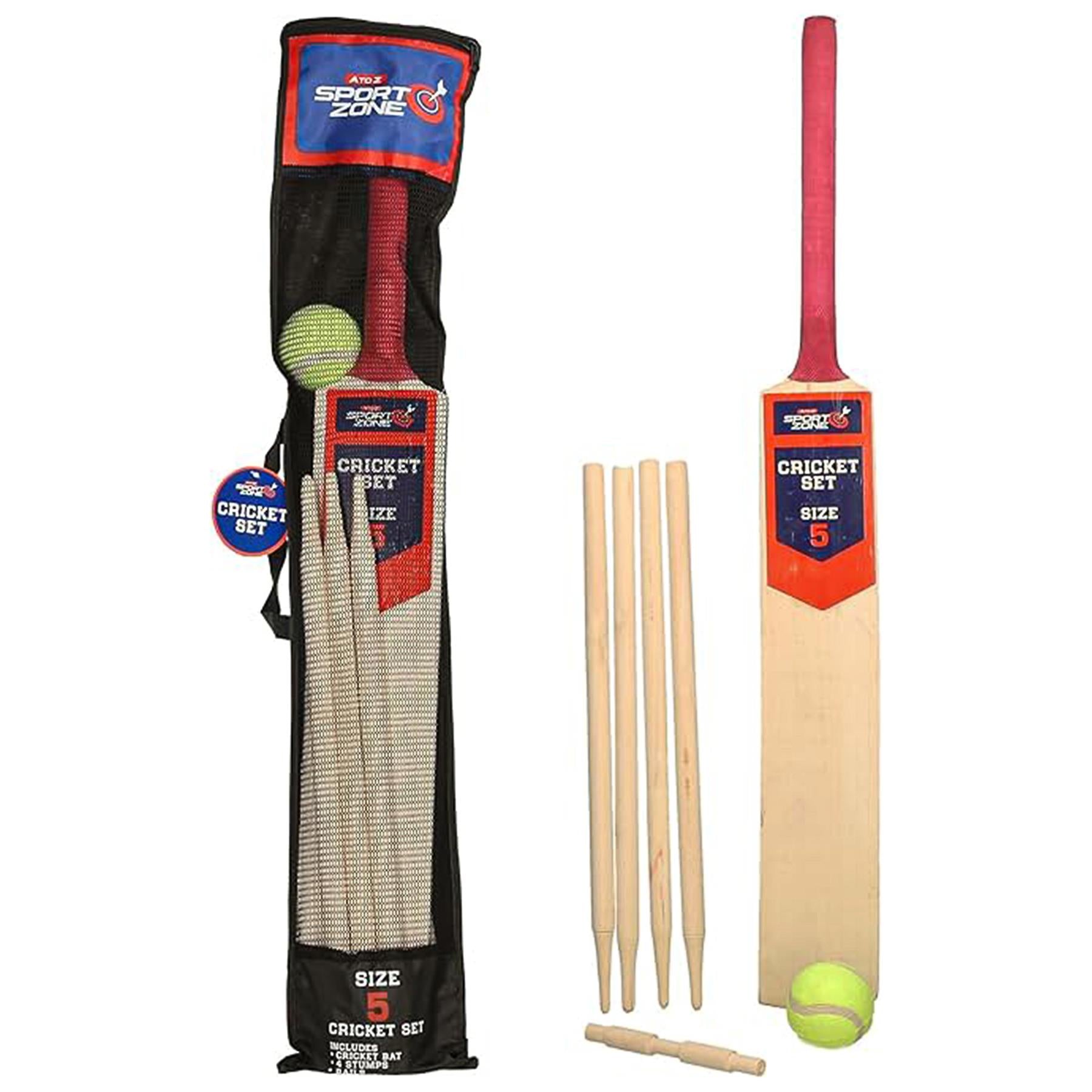 Cricket Set Wooden Bat/Stumps/Bails And Soft Ball Size 5 Game Set With Carry Bag