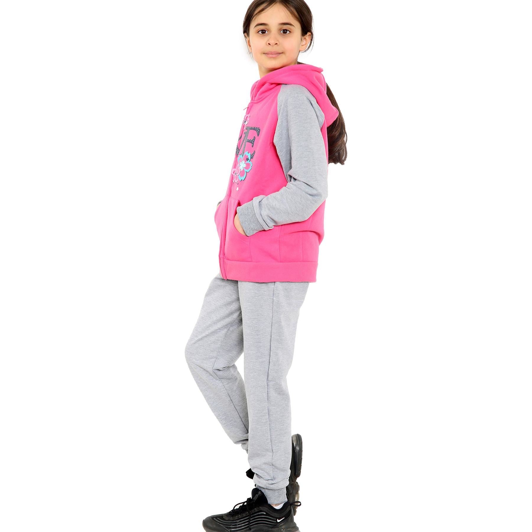 Kids Girls Love Print Hooded Zipper Hoodie & Bottom Jogging Suit