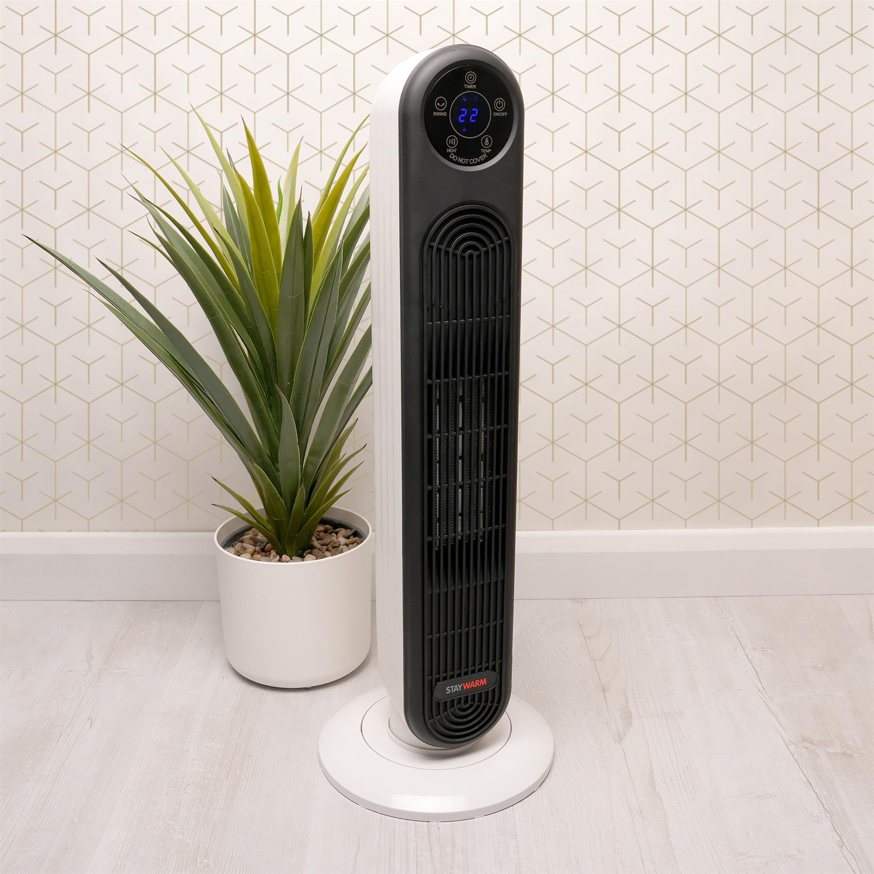 2000w Oscillating PTC Ceramic Tower Fan Heater remote control 2 Heat Settings