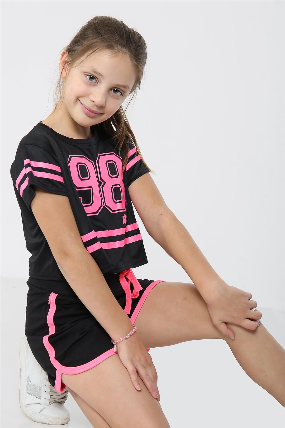 Kids Girls 98 Crop Top & Shorts Set Sports Jogging Belly Tees Summer Outfit Sets