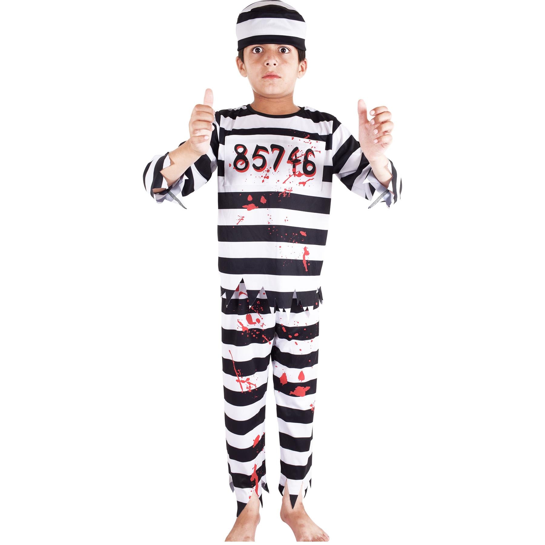 Kids Boys Zombie Prisoner Set Bloody Costume Eerie Undead Convict Halloween Set