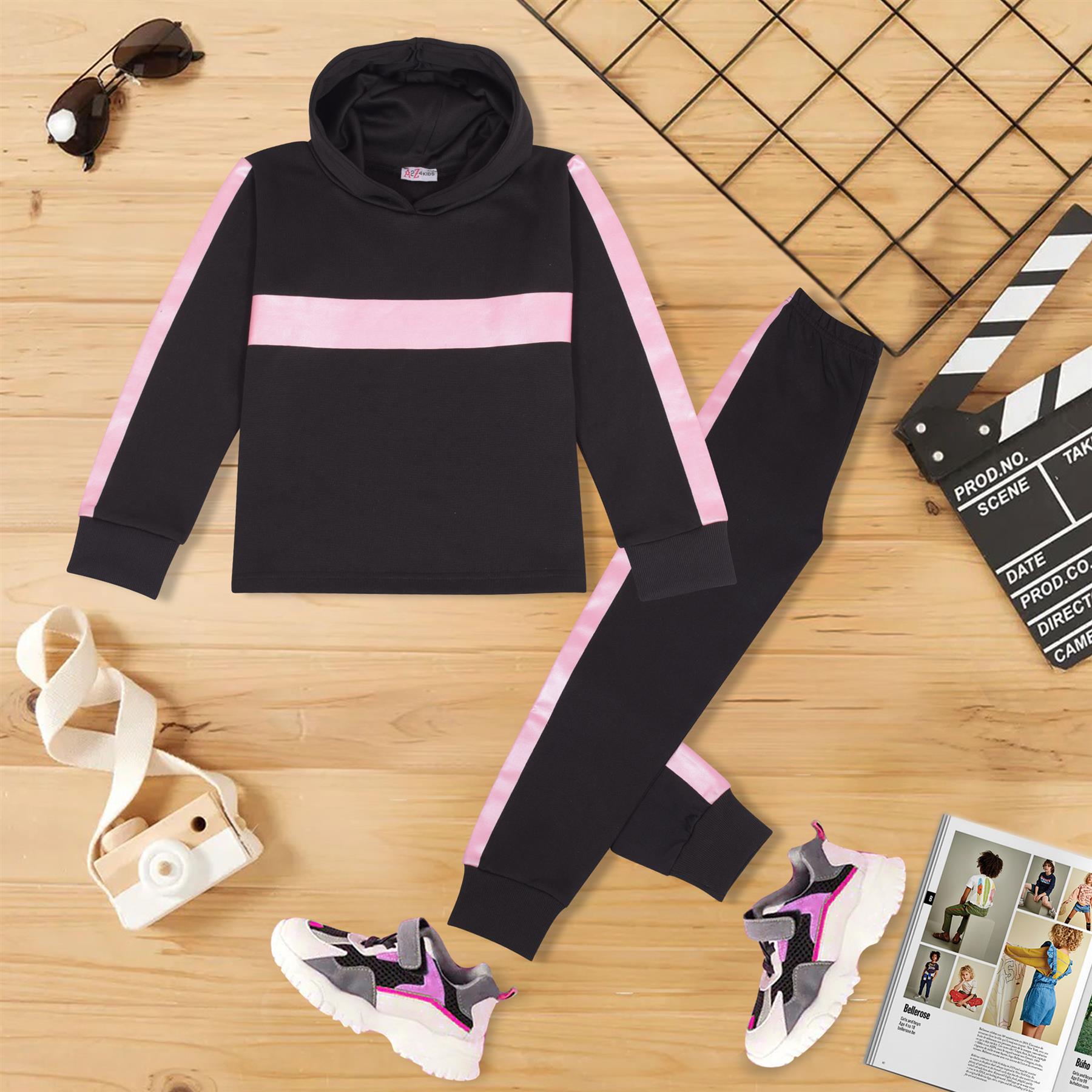 Girls Baby Pink Print Cropped Hooded Tracksuit
