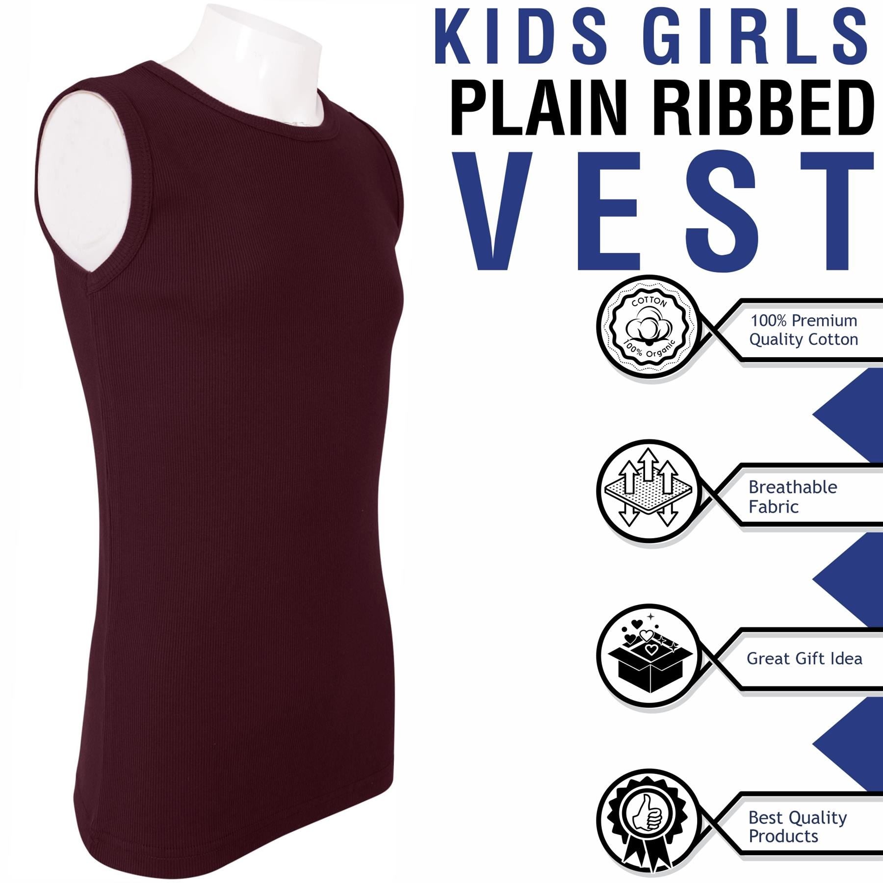 Kids Girls Boys Childrens Vest Top Tank Top Fitted 100% Rich Cotton 2-13 Years