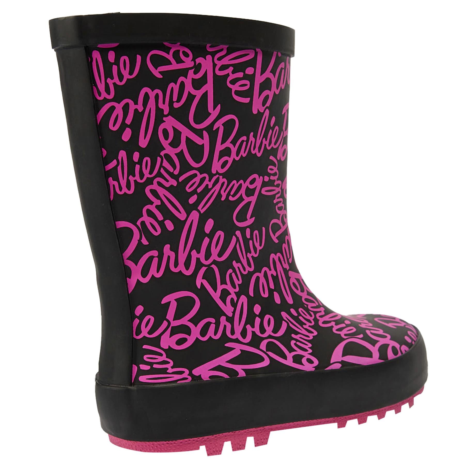 Kids Girls Barbie Slogan Rubber Welly Rain Boot Anti-Skid Wellington Snow Boots