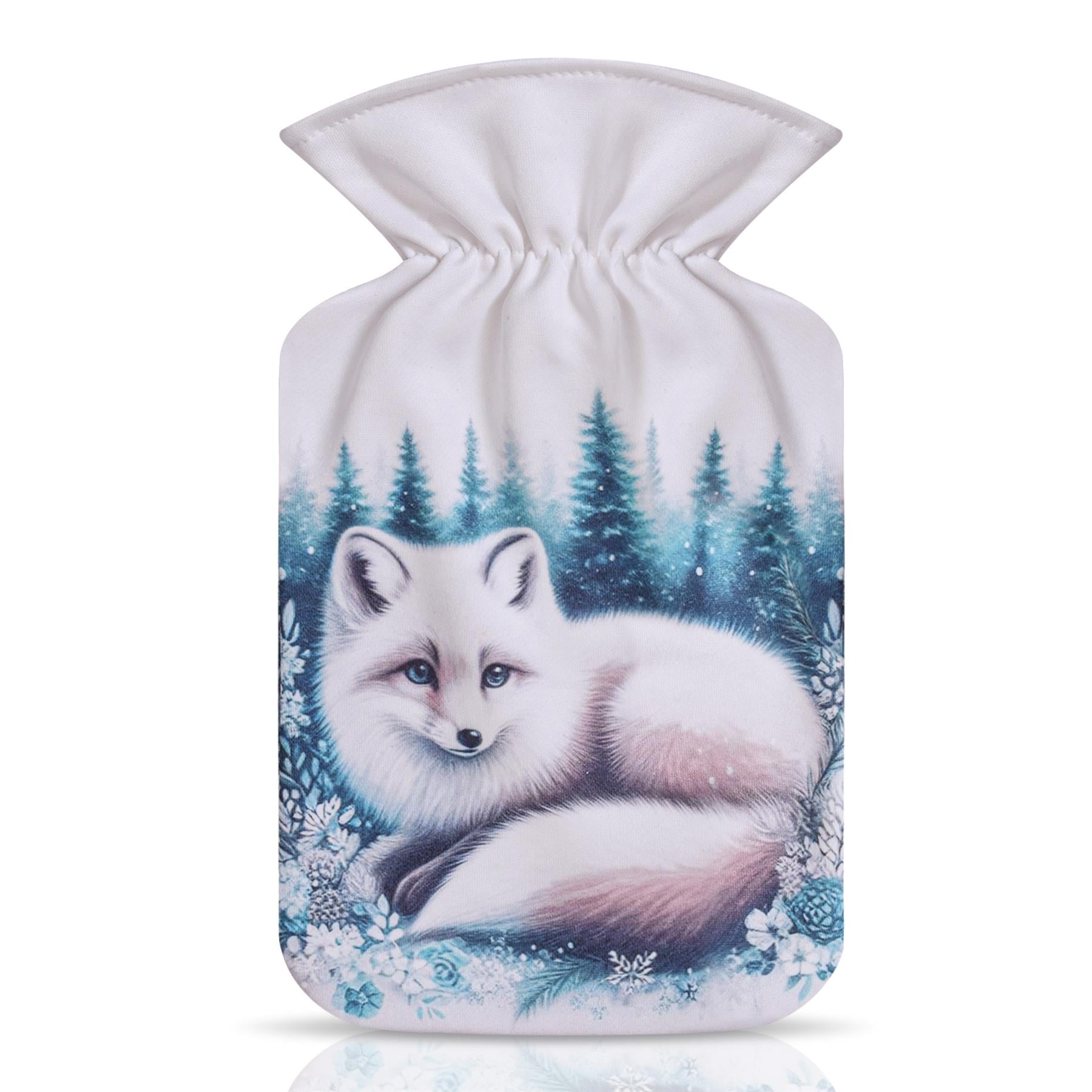 A2Z Hot Water Bottles Novelty Arctic Fox 2 Liter Cosy Fleece Cover Heat Therapy