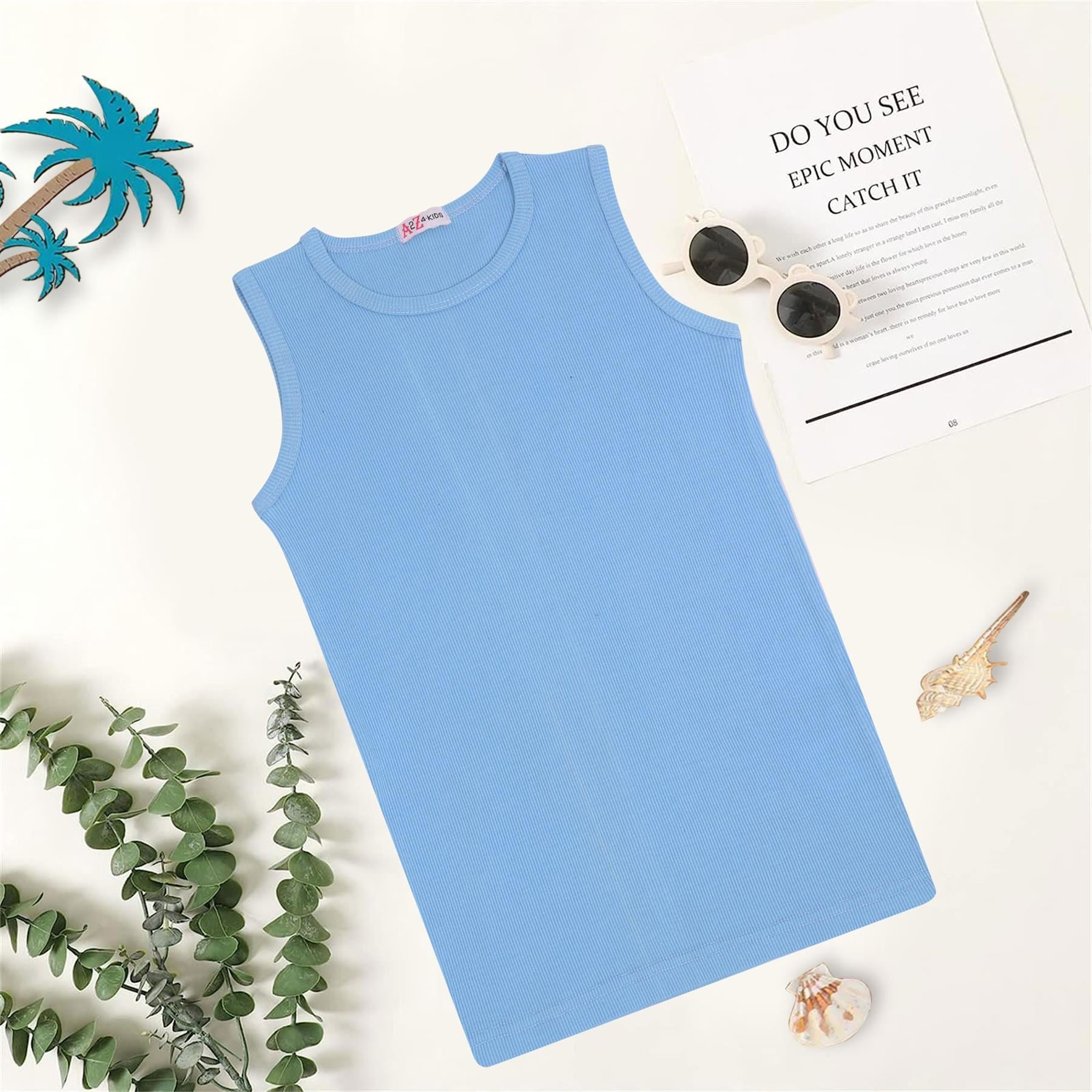 Kids Girls Boys Childrens Vest Top Tank Top Fitted 100% Rich Cotton 2-13 Years