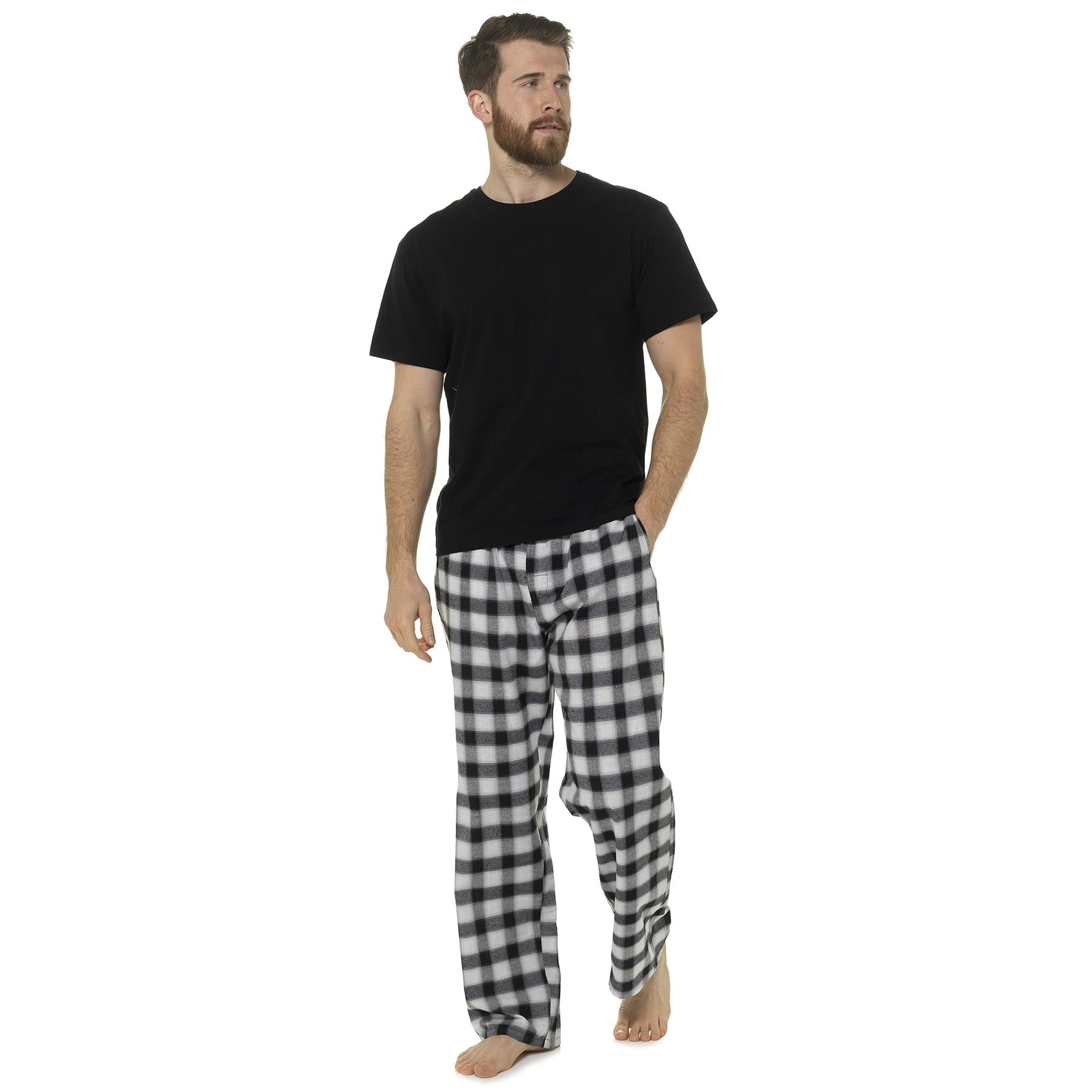 A2Z Mens Pyjama Jersey Short Sleeve T-Shirt Woven Check Pant Pyjamas 2 Piece Set