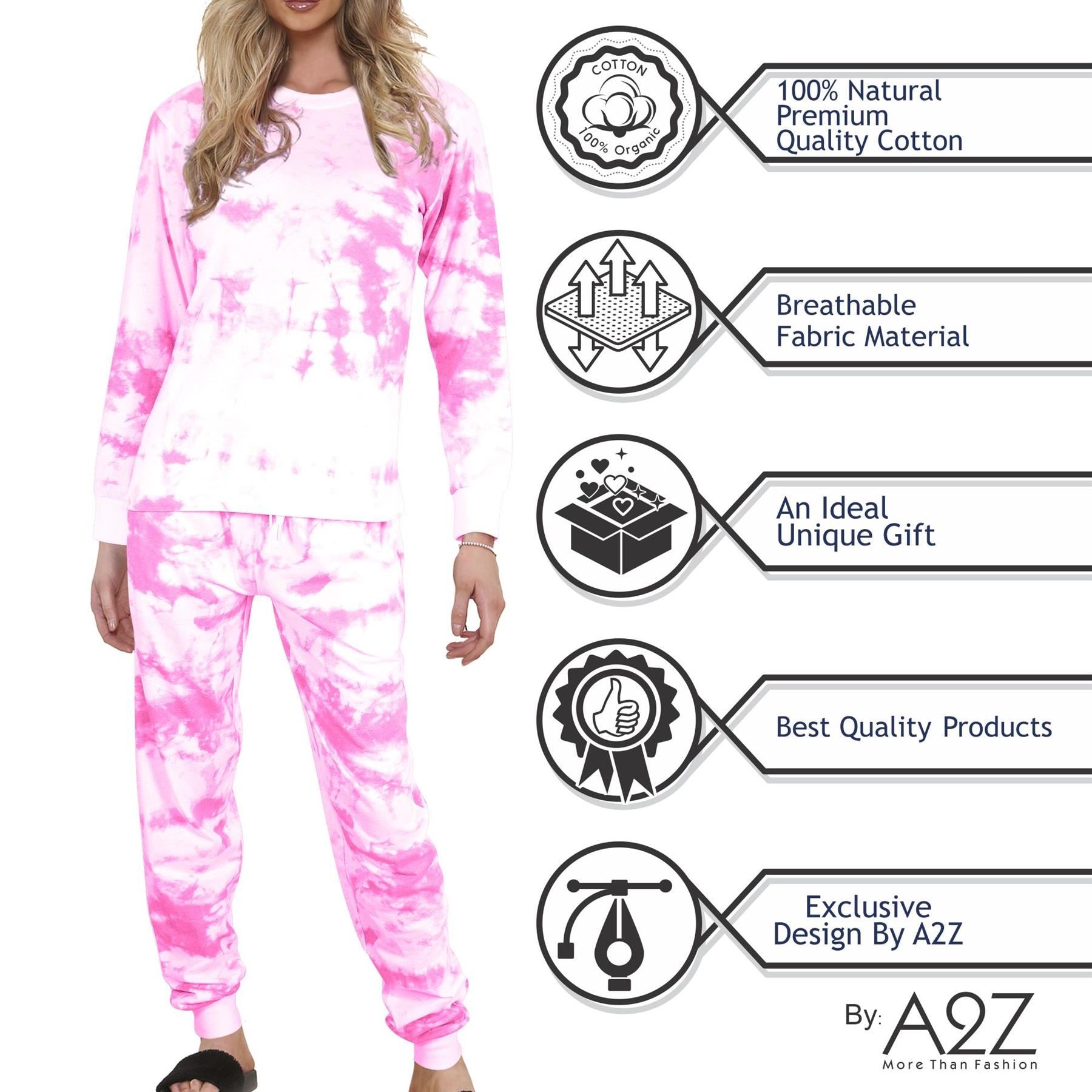 Ladies Pyjamas Tie Dye Print Pink Long Sleeves Top Bottom Lounge Suit For Women