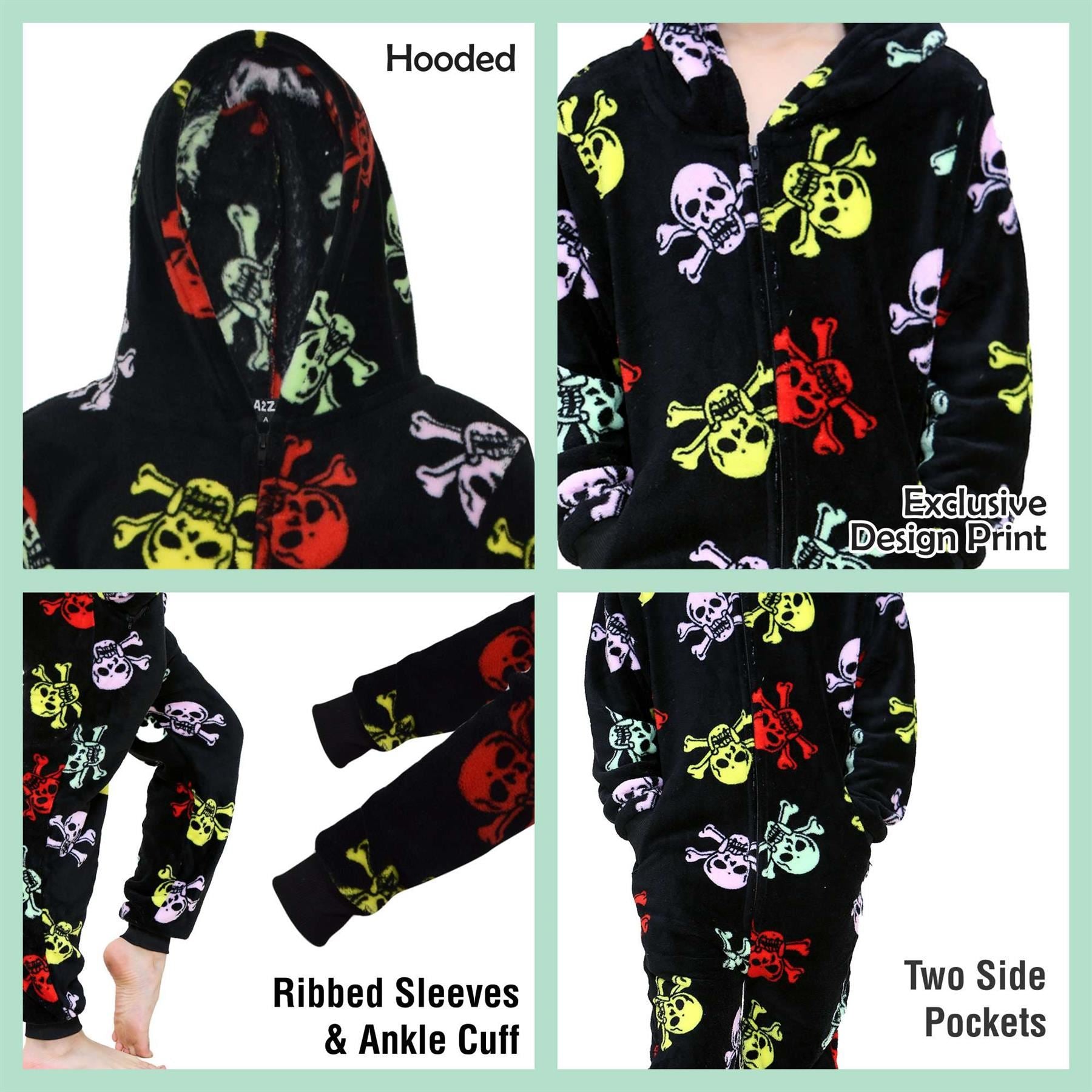 Kids Fun Halloween Skull Bones Print Onesie Pyjama Sets For Girls Boys Jumpsuit