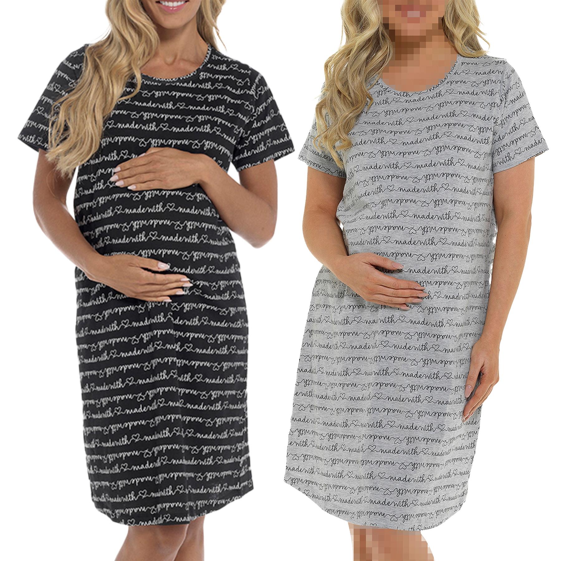 Ladies Maternity Nightie Made With Heart Short Sleeves Pregnancy Sleepwear Gown