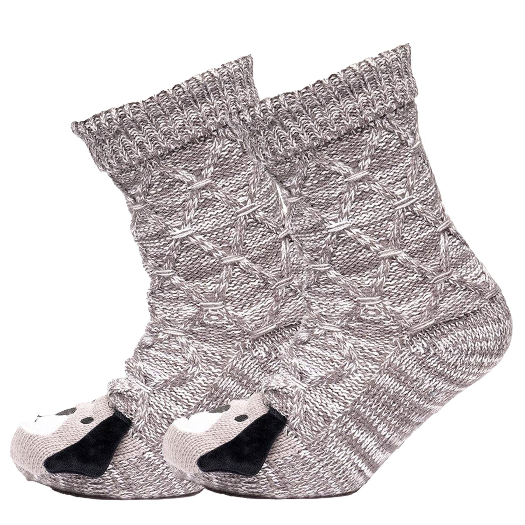 Ladies Cable Animals Lounge Slipper Socks Sherpa Lining Soft Warm Winter Socks