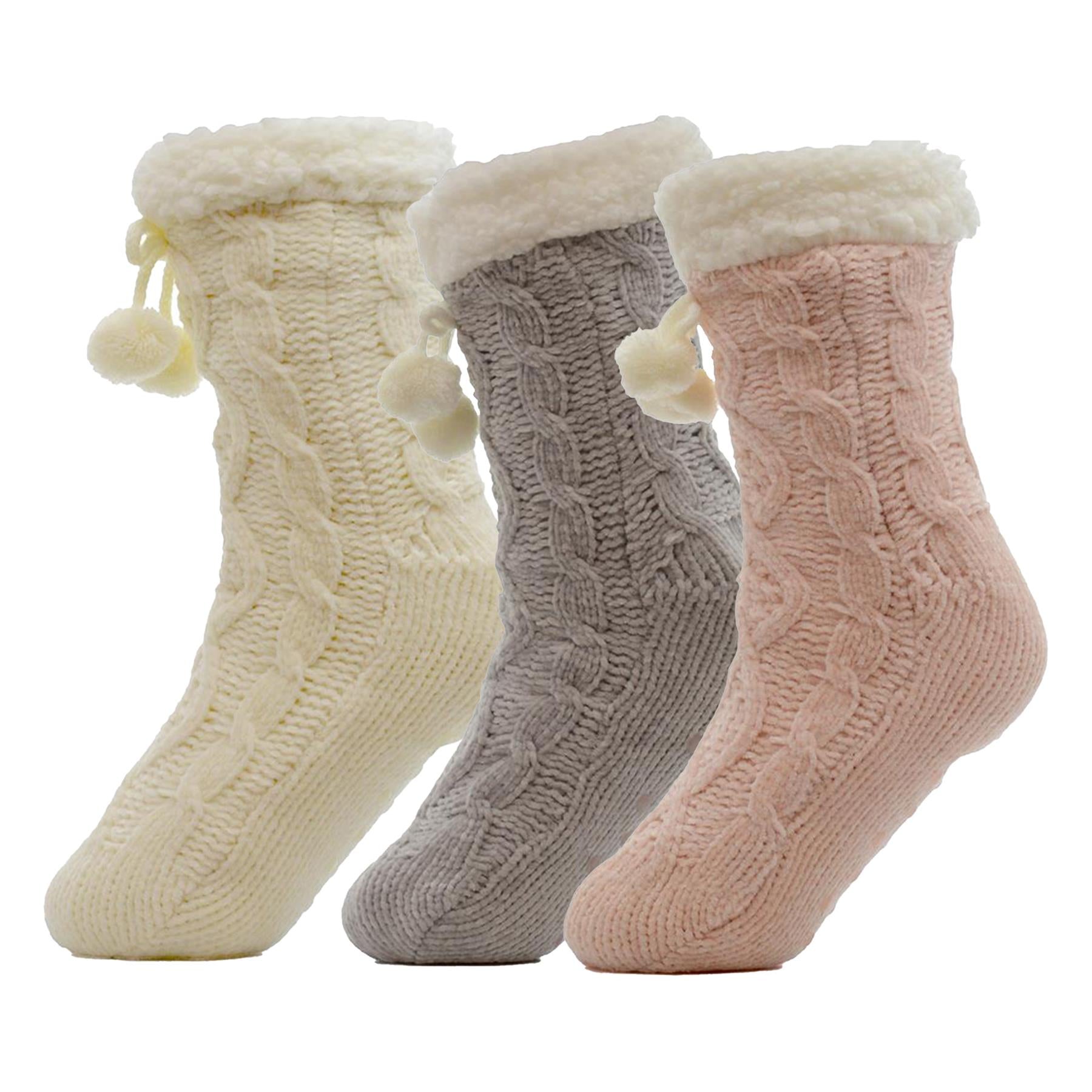 A2Z Ladies Socks Chenille Cable Sherpa Lining Pom Pom Anti Slip Women Sock