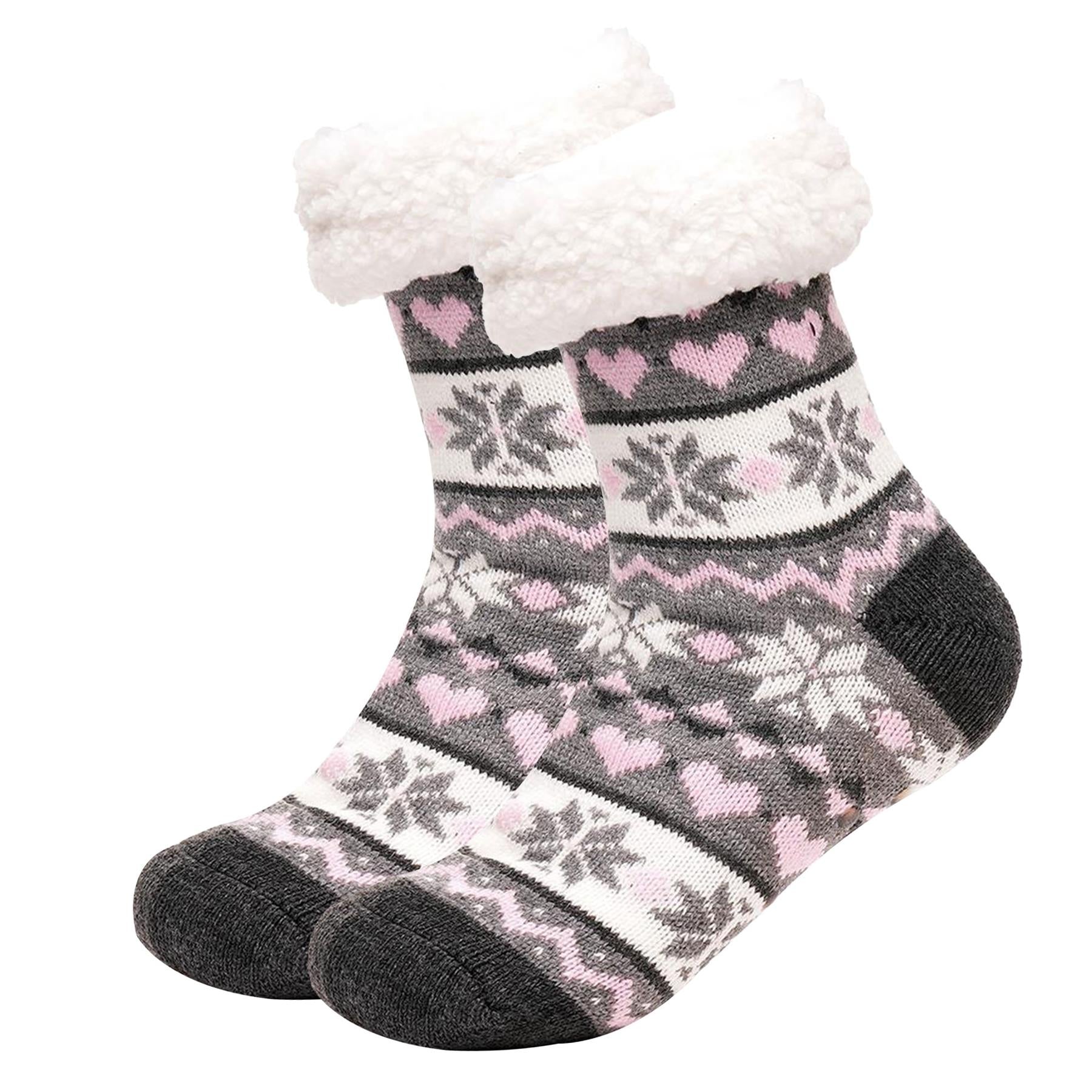 A2Z Ladies Fairisle Lounge Socks With Sherpa Lining Gripper Anti Slip Women Sock