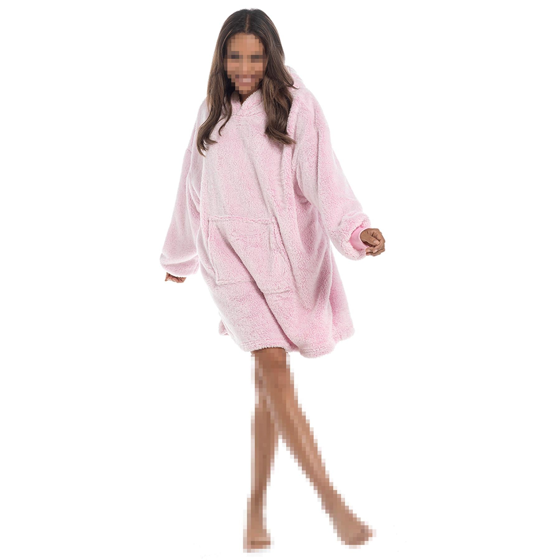 Womens Oversized Hoodie Blanket Plush Two Tone Sherpa Fleece Lining Warm Snuggle