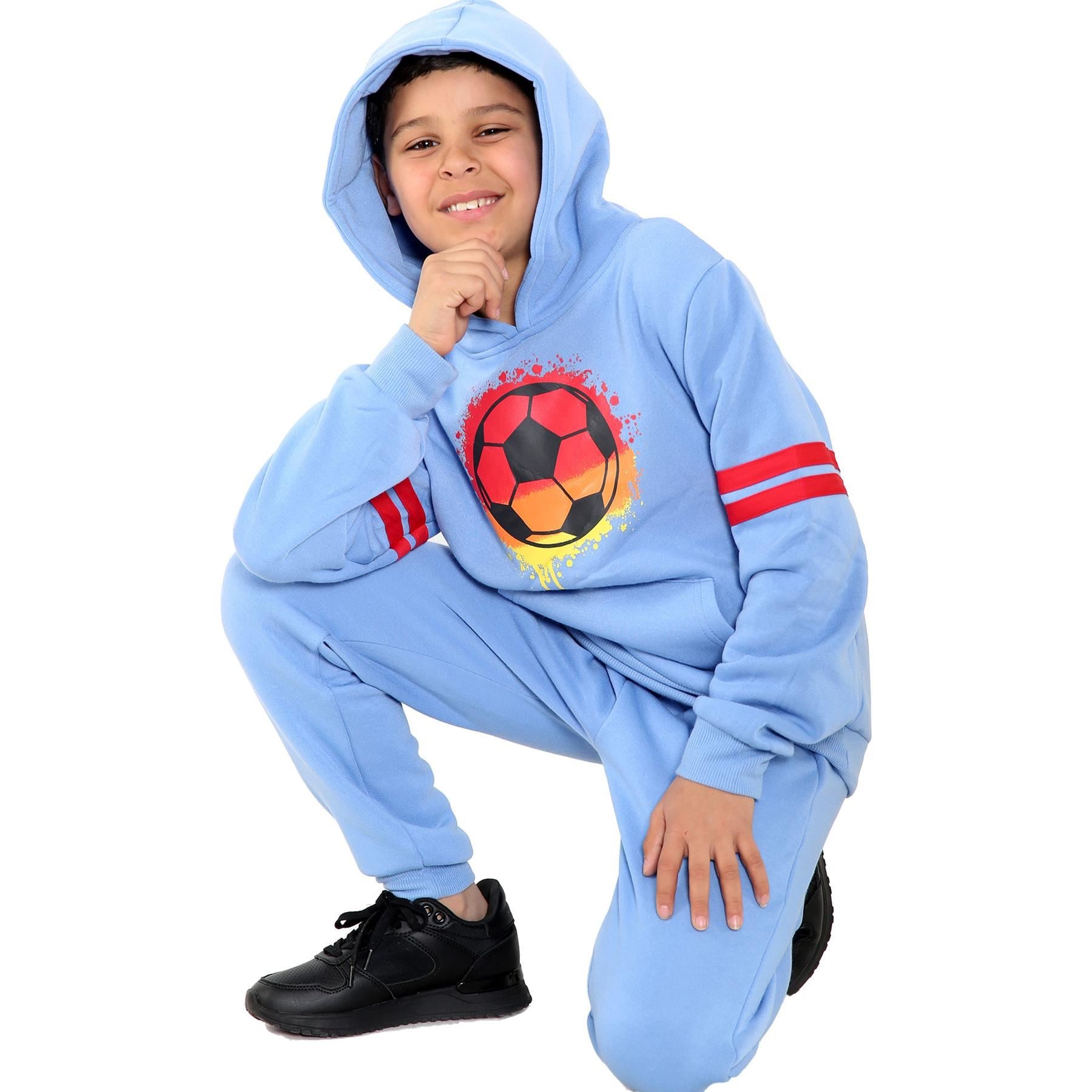 Kids Boys Football Print Hooded Pullover Hoodie & Bottom Jogging Suit