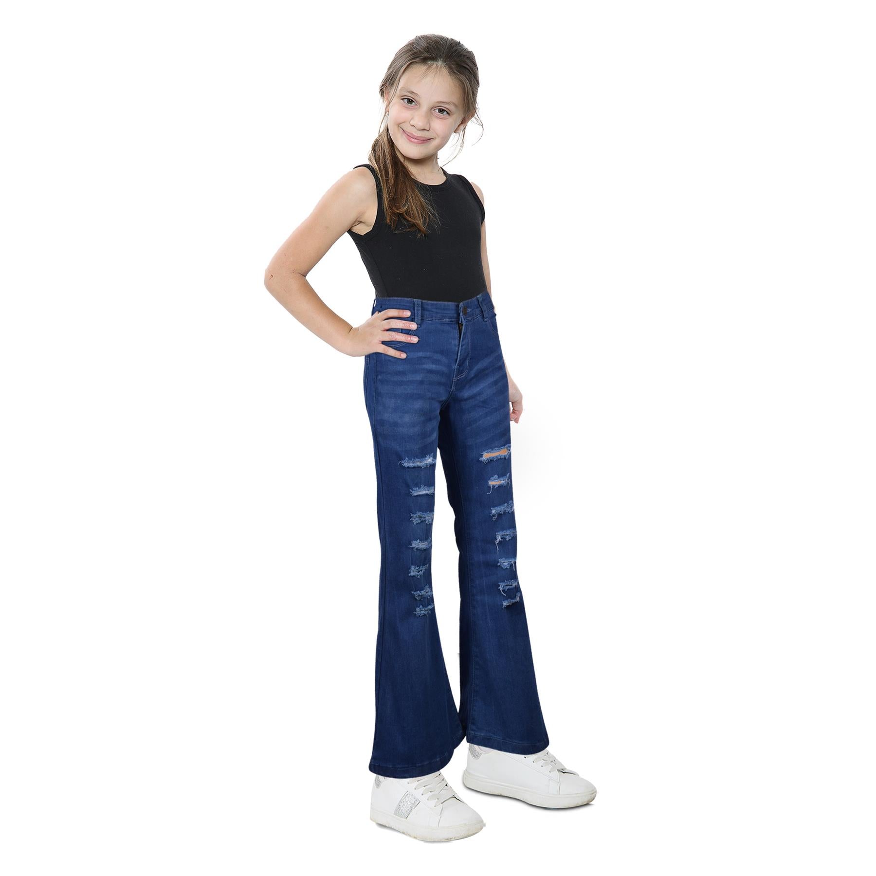 Kids Girls Denim Ripped Jeans Comfort Skinny Stretch Lightweight Casual Pants