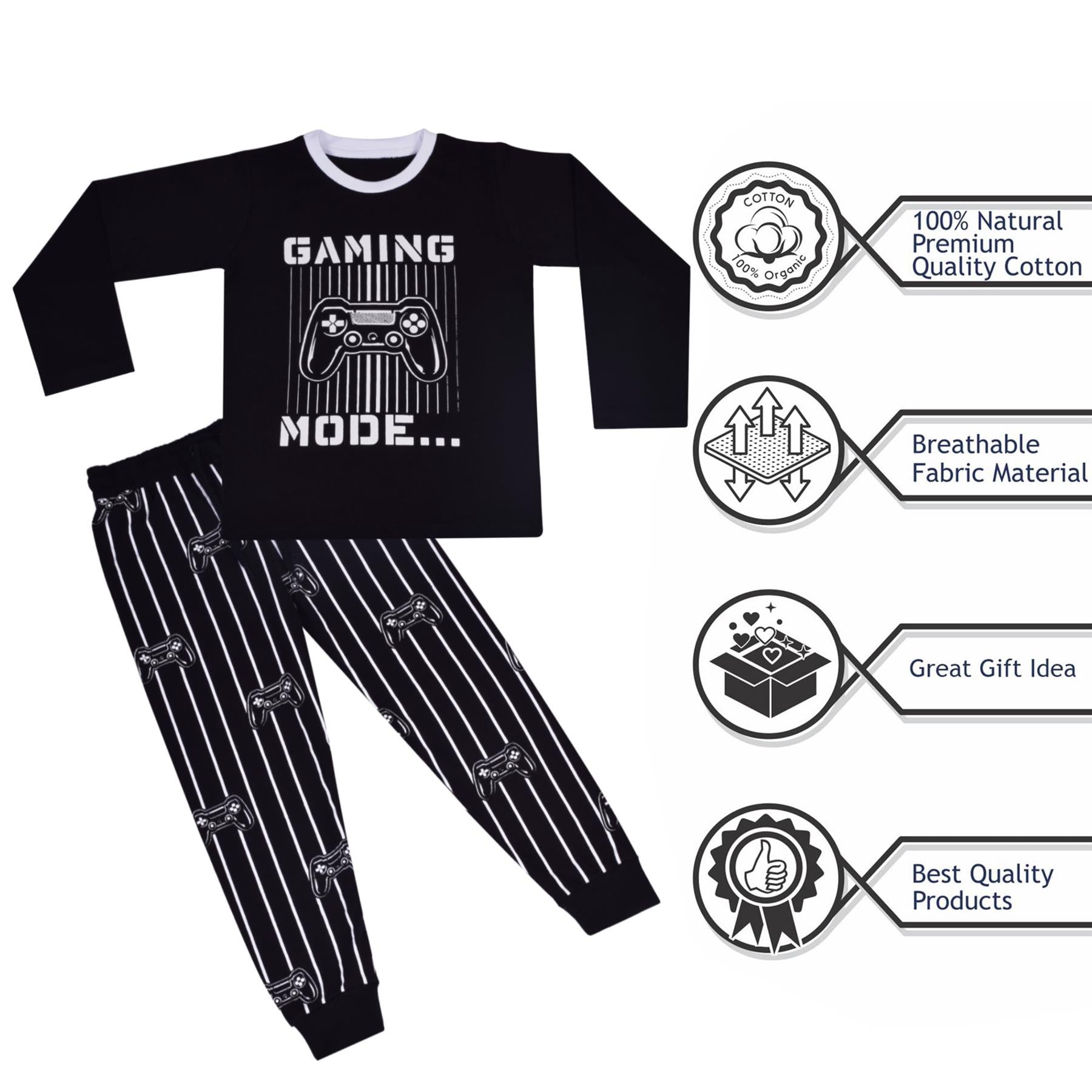 A2Z 4 Kids Gaming Mode Black Pyjamas Contrast T Shirt Sleepwear Pyjama Set