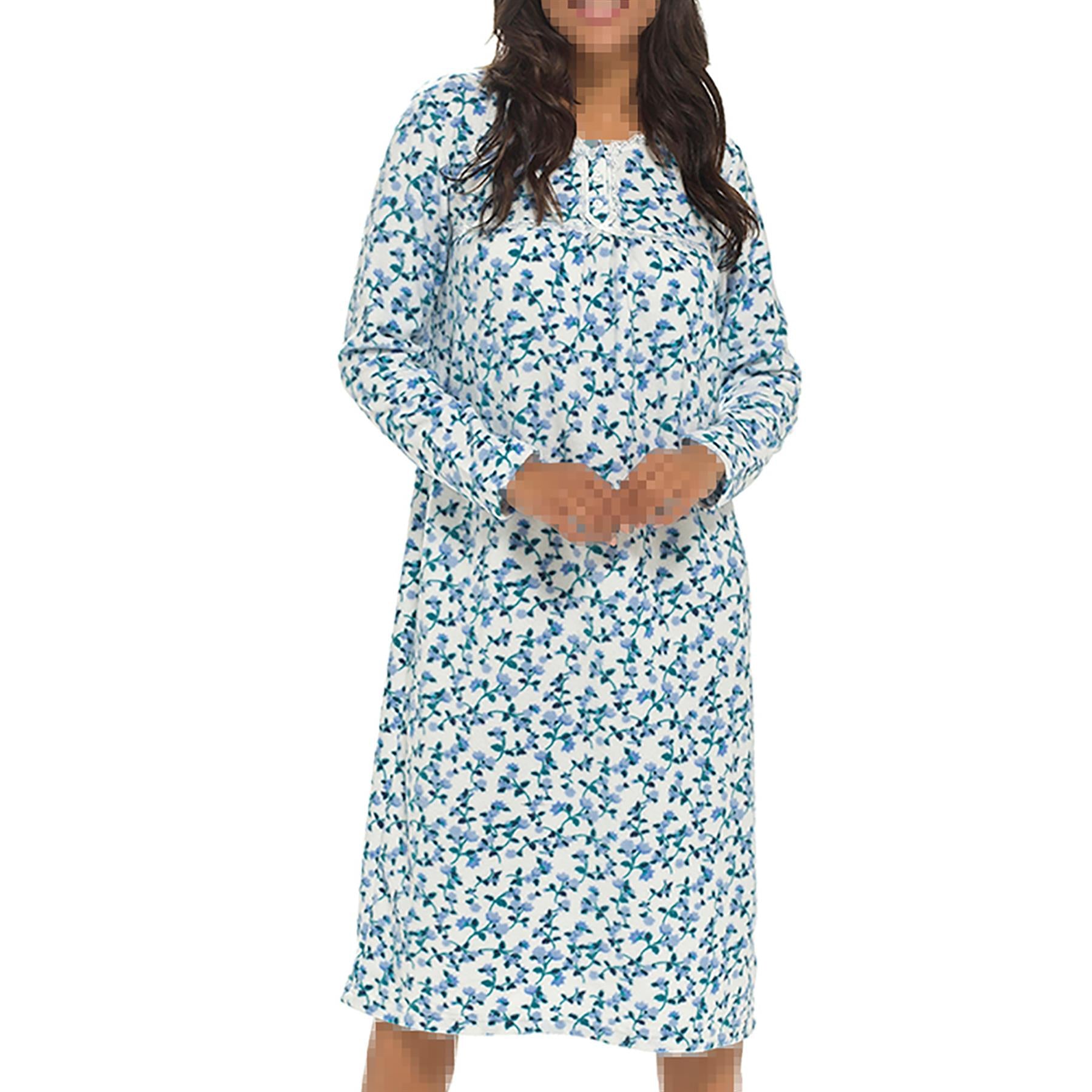 Ladies Nightie Soft Feel Polar Fleece Women's Nightgown Button Placket Sleepwear