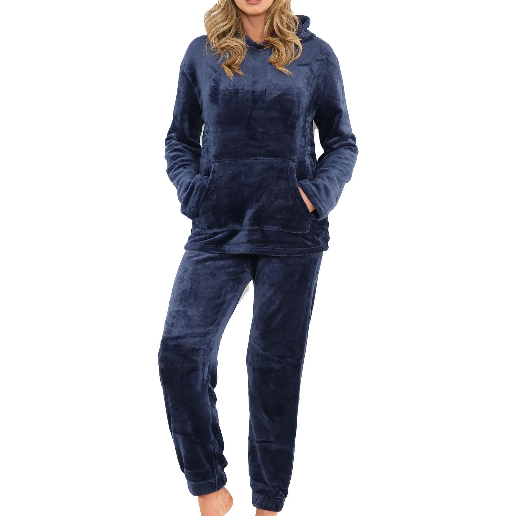 Ladies Pyjamas Soft Warm Fleece Adults Hooded Pyjamas 2 Piece Gift For Womens