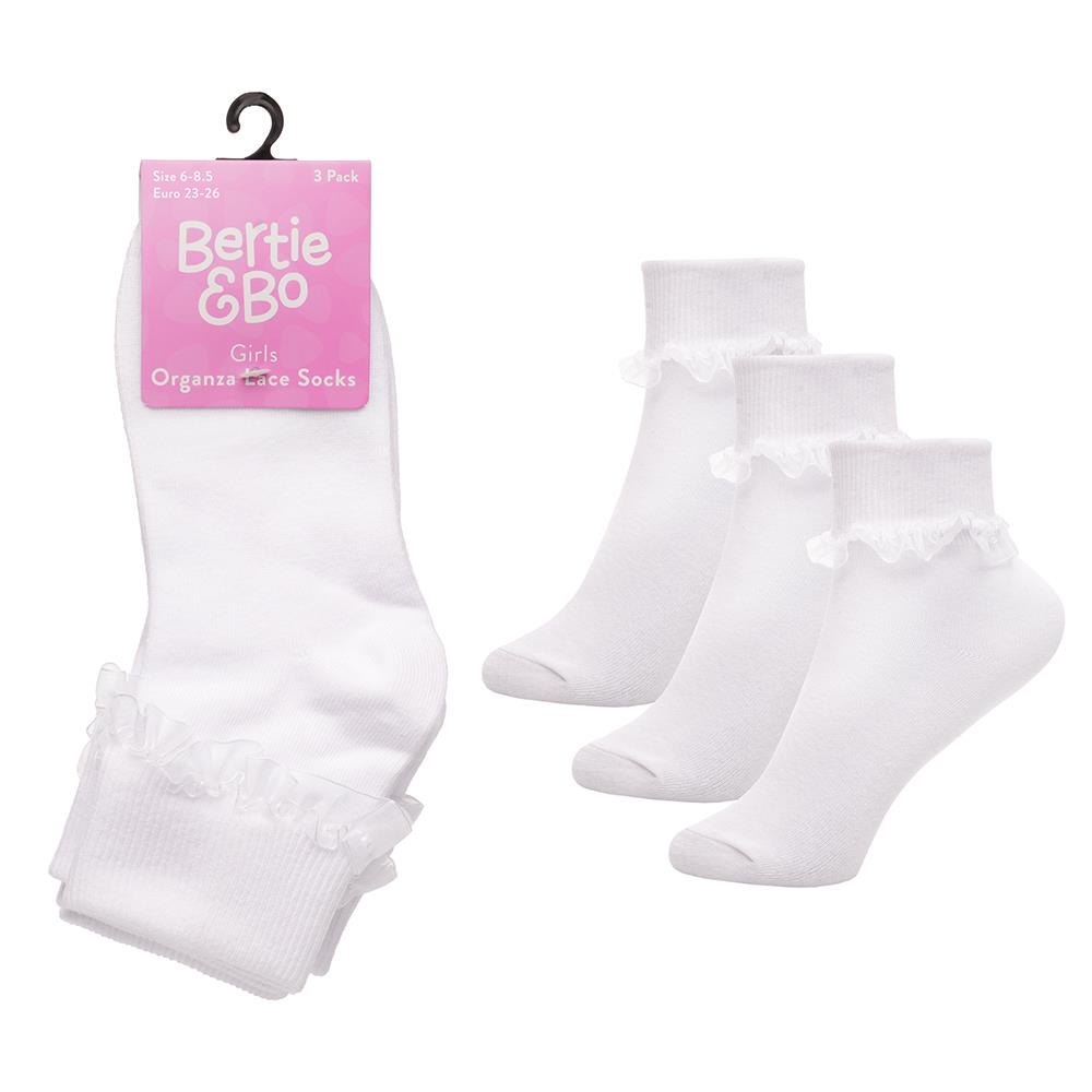 Kids Girls 3 Pack Frilly Lace Ankle Cotton Socks School Party Lace Trim Socks