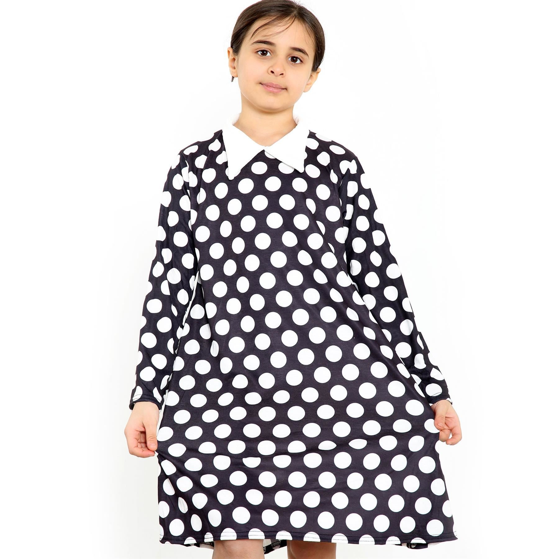 Kids Girls Swing Dress Peter Pan Collar Camouflage & Polka Dot Print Flared Skater Dresses