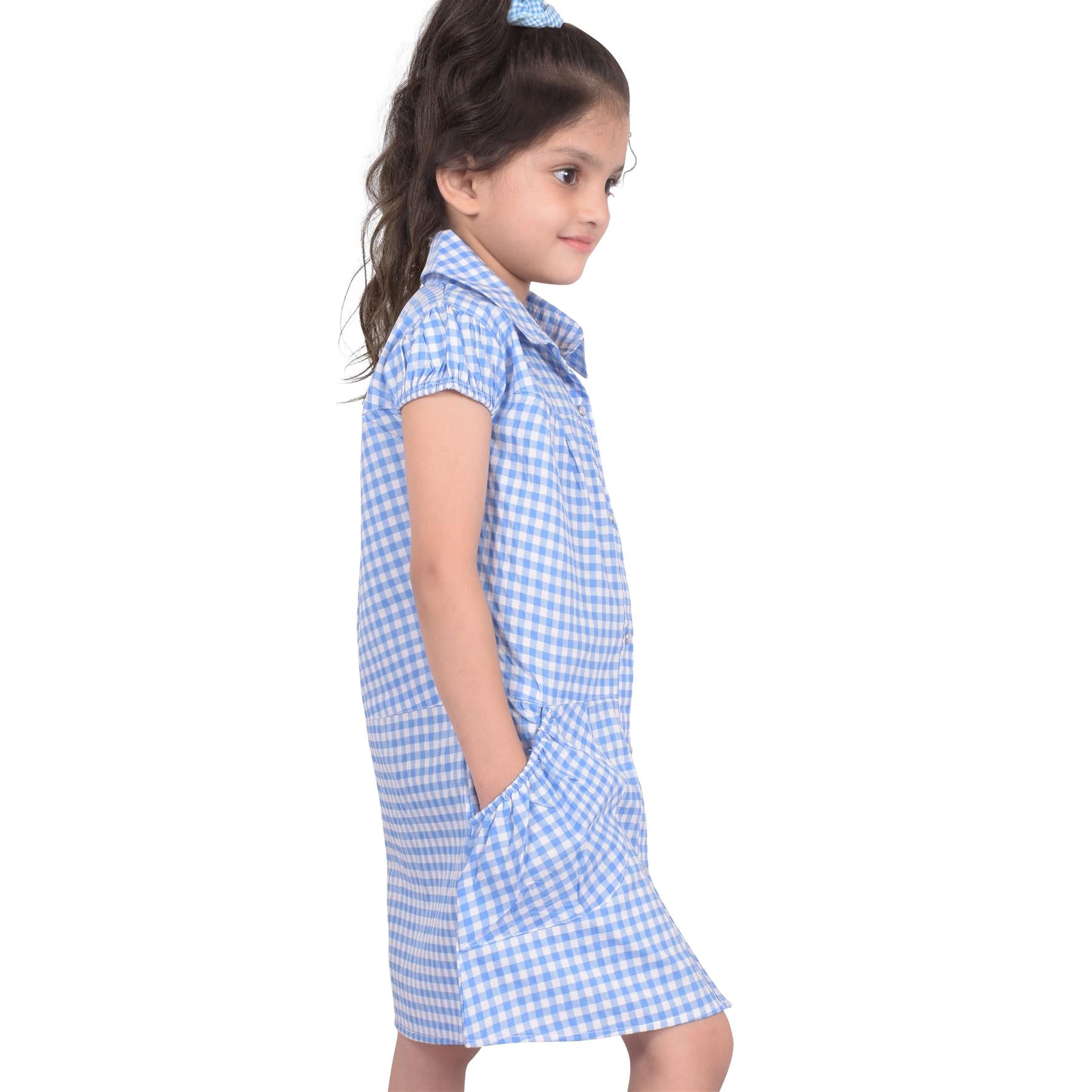 Girls Gingham School Dress Pack Of 2 Check Print Dresses With Matching Scrunchie