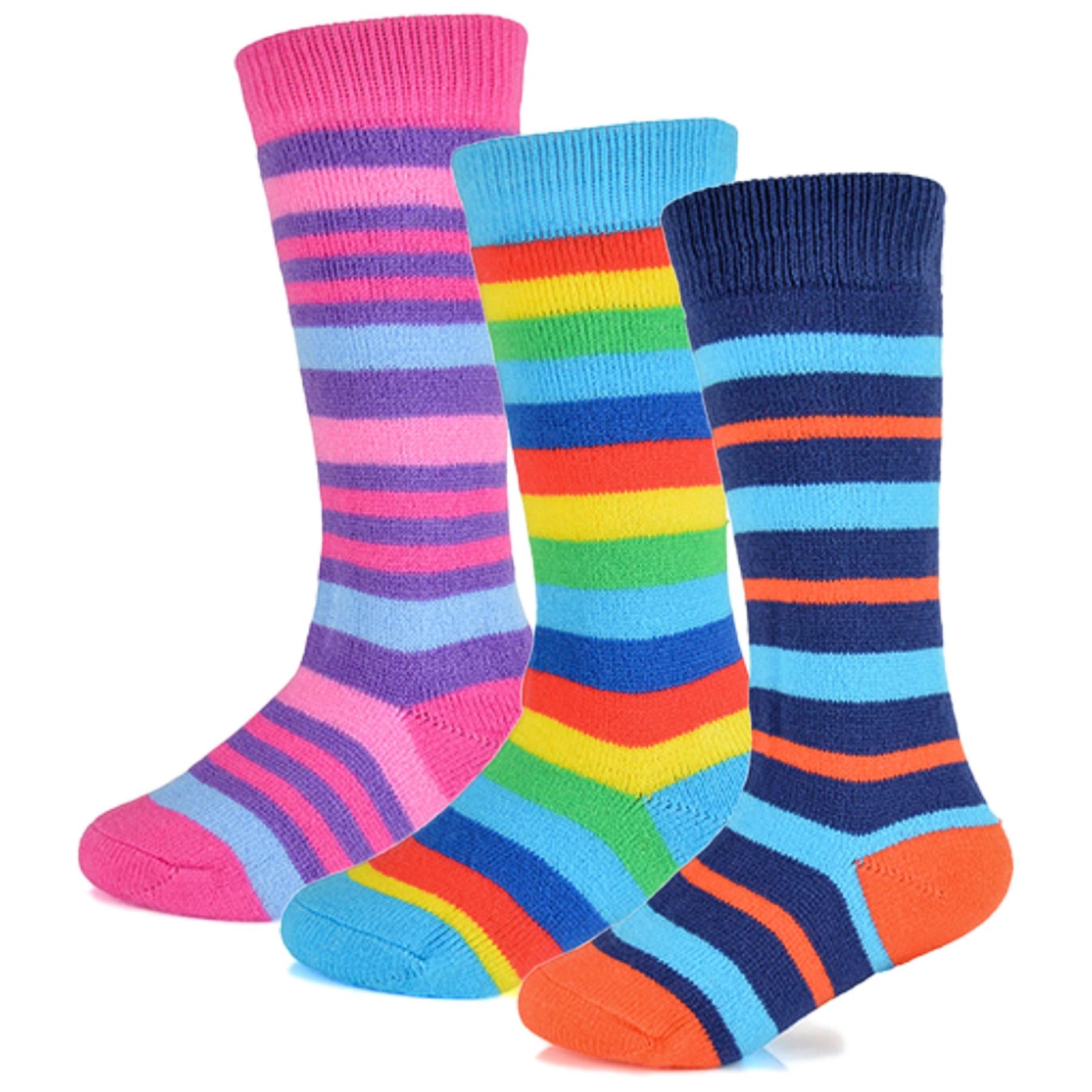 Kids Girls Colourful Striped Long Knitted Welly Wellington Socks Age 3-14 Years