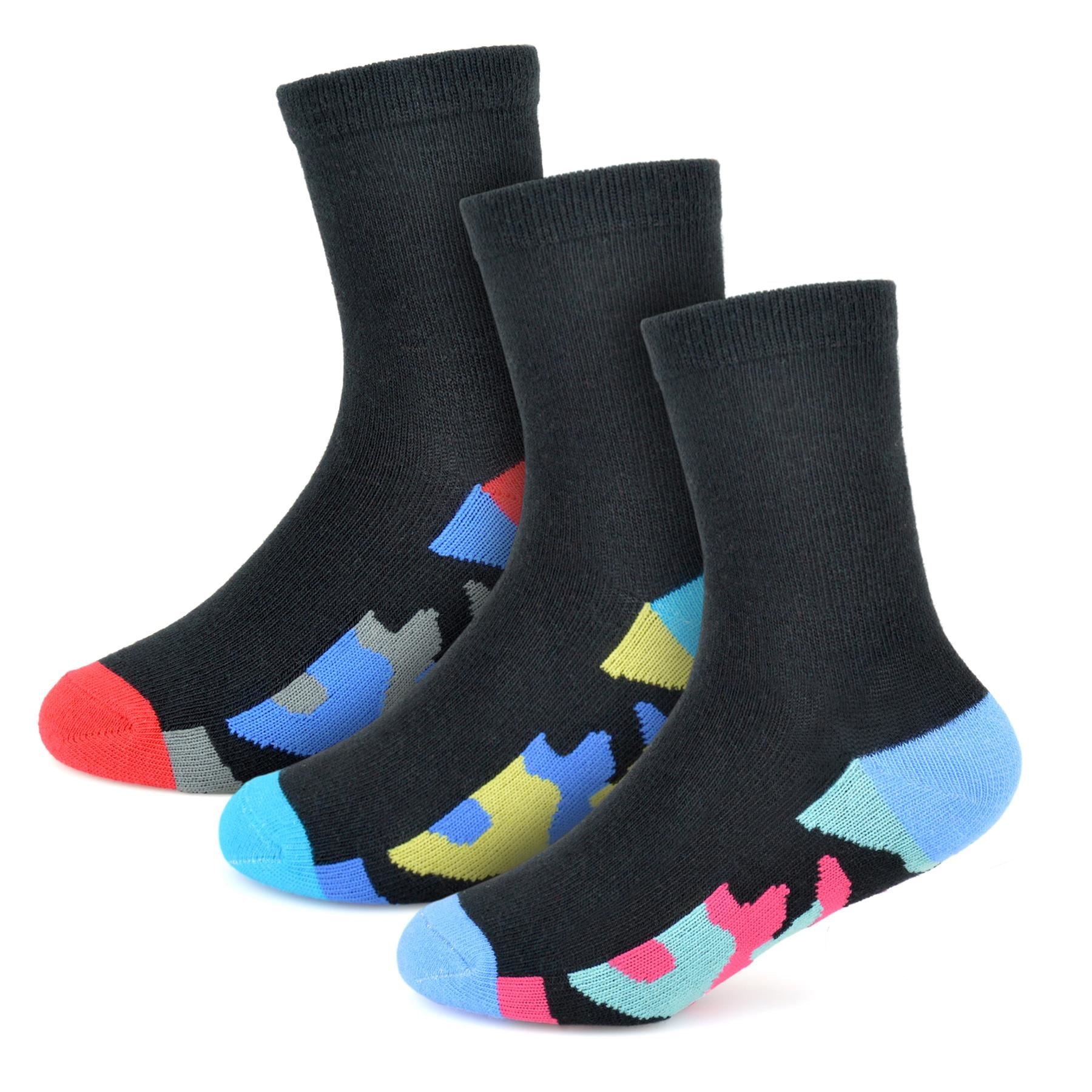 Kids Boys Camouflage Heel & Toe Socks Black Camo Socks Pack of 3 Kids Footwear