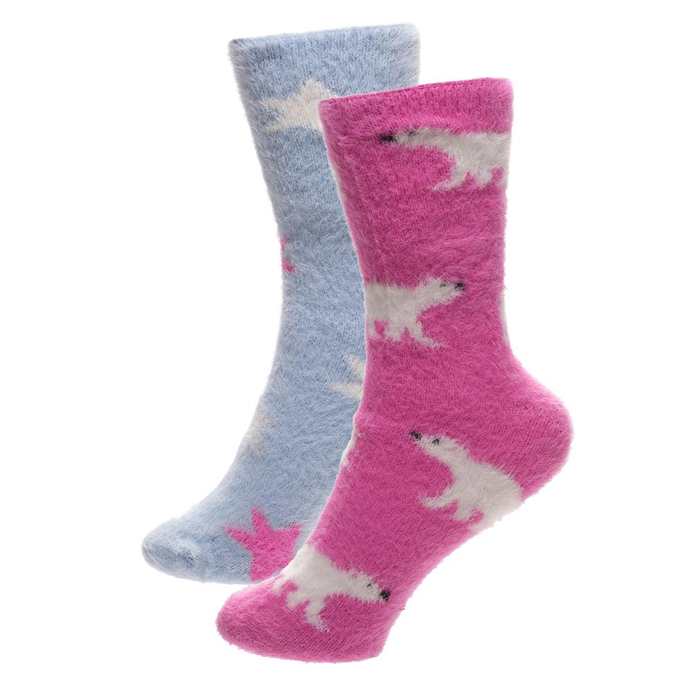 A2Z Ladies 2 Pack Novelty Chenille Cosy Socks Soft Brushed Warm Winter Socks
