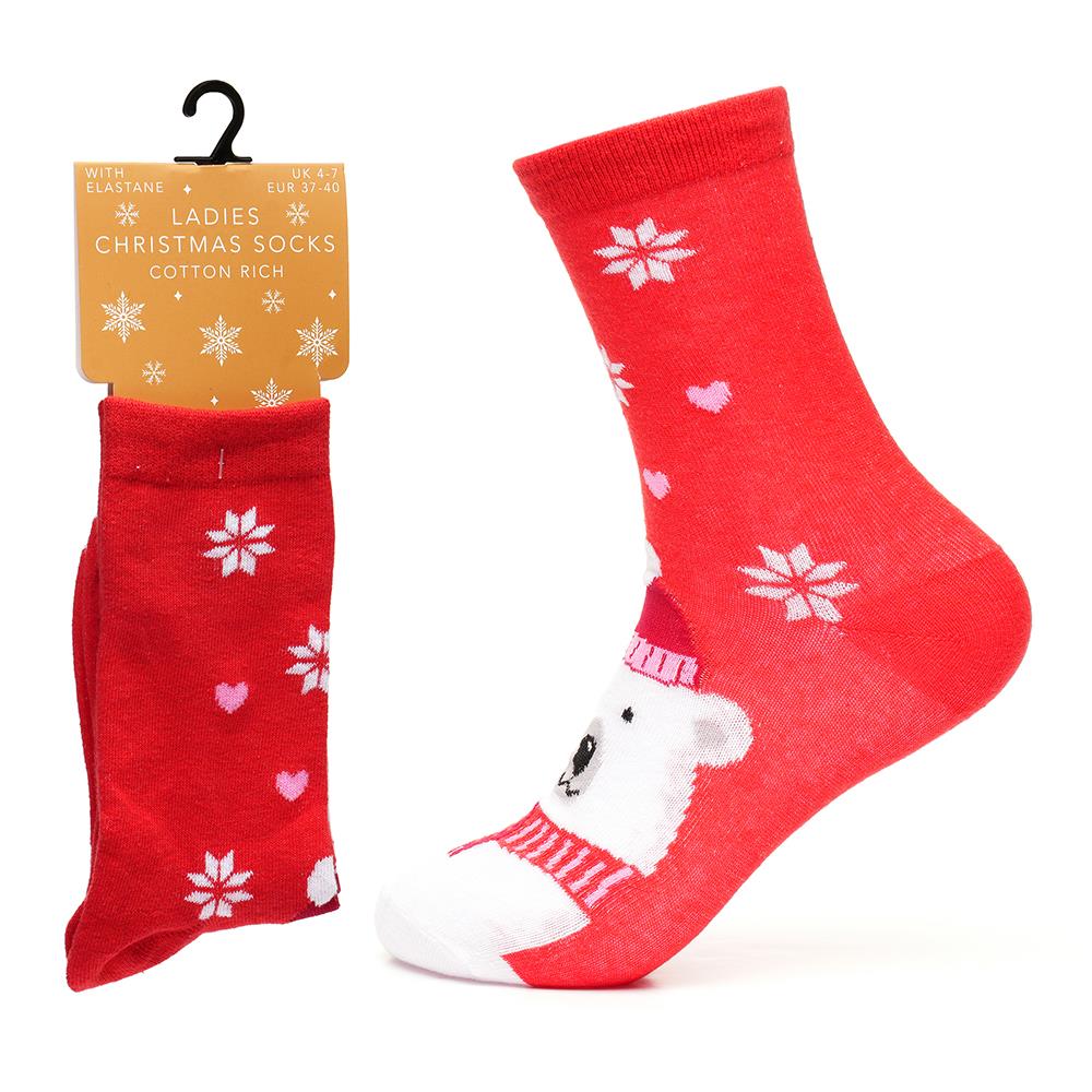 A2Z Pack of 4 Ladies Cotton Rich Christmas Socks Warm Winter Woman Novelty Socks