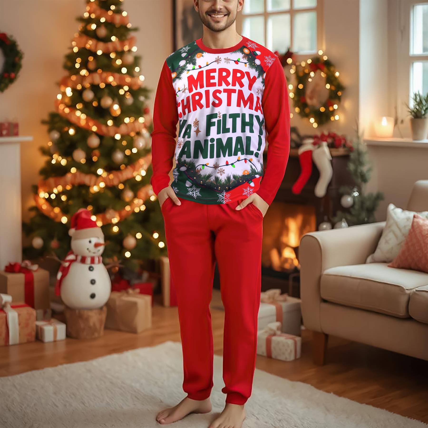 A2Z Men Women Pyjama Set Merry Christmas Ya Filthy Animal Xmas Sleepwear Set