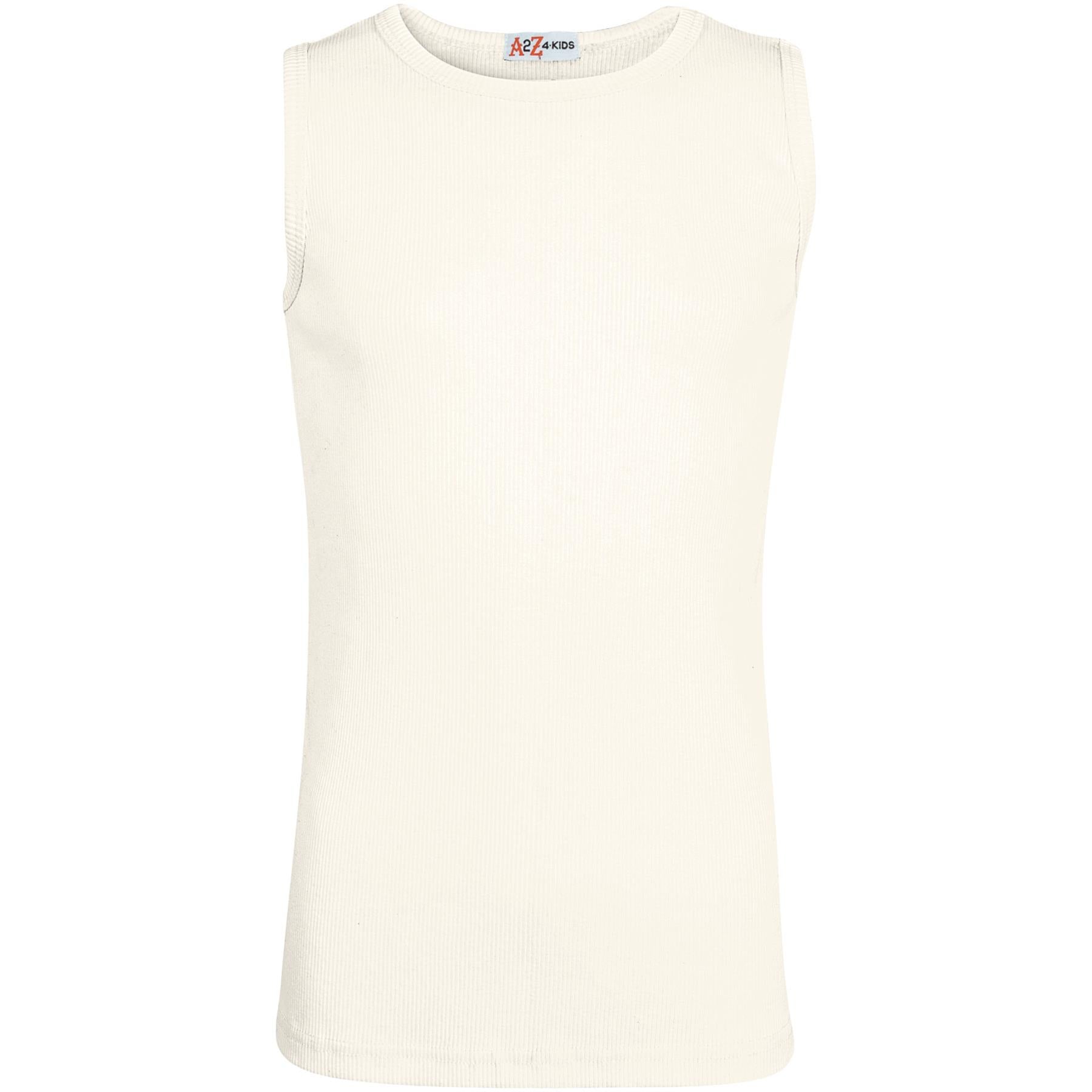 Kids Girls Ribbed Vest Top 100% Thick Cotton Fashion Tank Tops T Shirt 2-13 Year