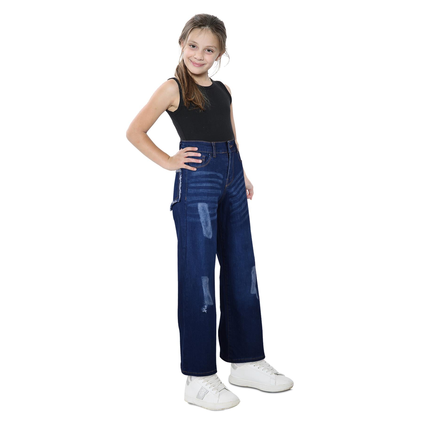 Kids Girls Palazzo Jeans Wide Leg Stretchy Denim Flared Fashion Baggy Pants 5-14