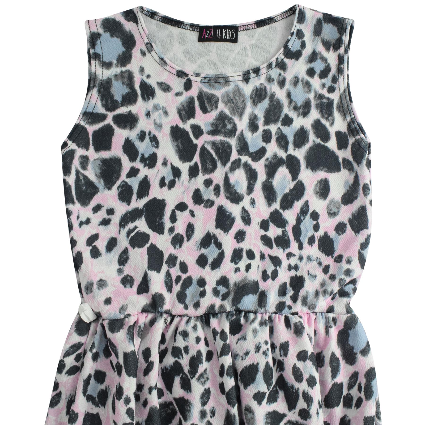 Kids Girls Skater Dress Sleeveless Leopard Print Party