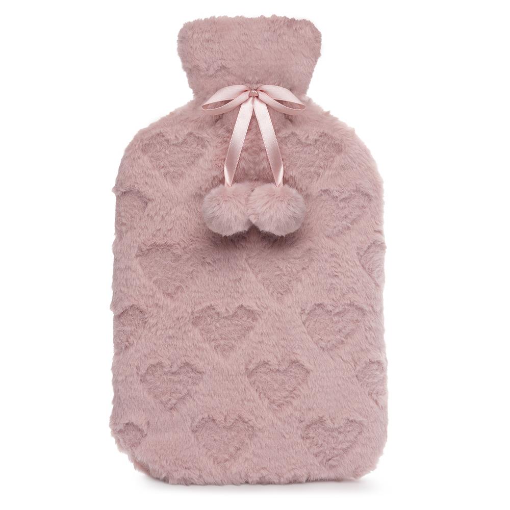 A2Z Hot Water Bottle 2 Litre Heart Embossed Plush Fleece Cover Hot Water Bag