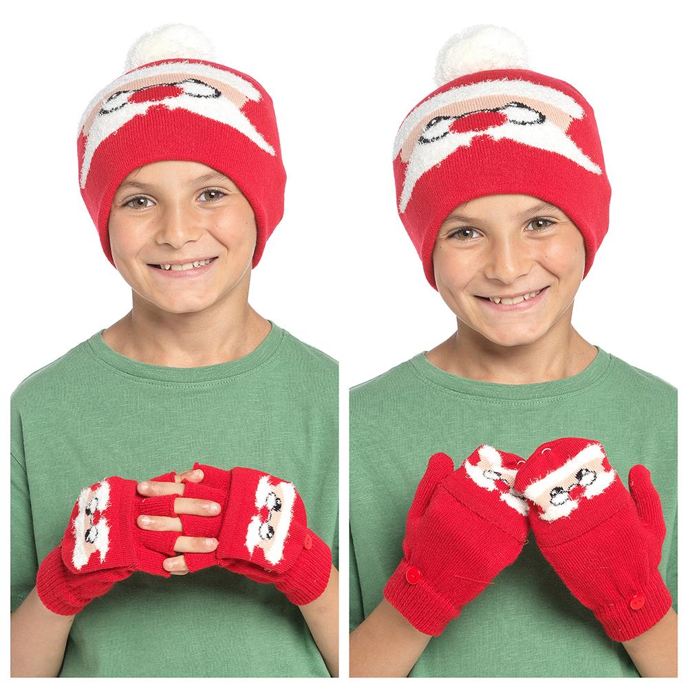 A2Z 4 Kids Girls Boys Hat Xmas Rudolph Santa Mitten Hats Winter Warm Gloves Sets