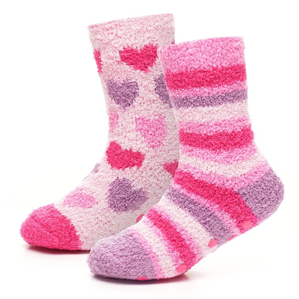 Kids Girls Cosy Socks Non-Skid Gripper Pack of 2 Super Soft Fluffy Slipper Socks