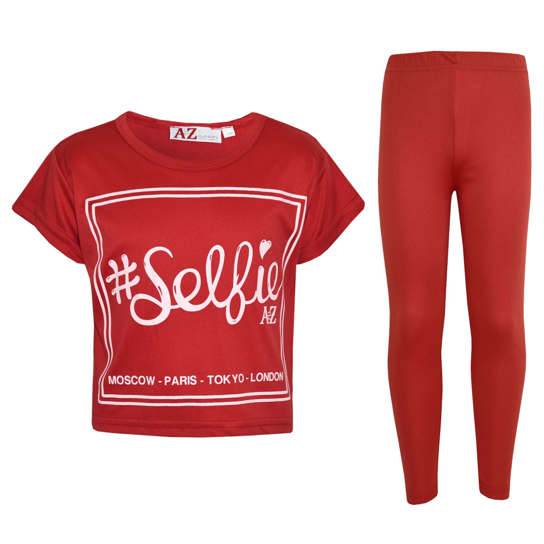 Girls Top Kids #Selfie Print Stylish Crop Top & Fashion Legging Set 7-13