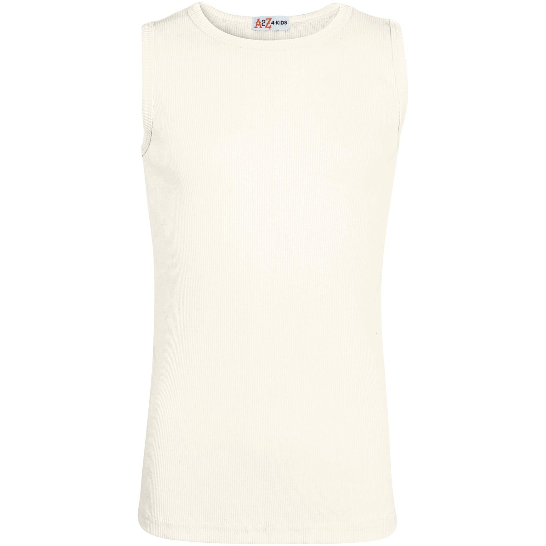 Kids Girls Ribbed Vest Top 100% Thick Cotton Fashion Tank Tops T Shirt 2-13 Year
