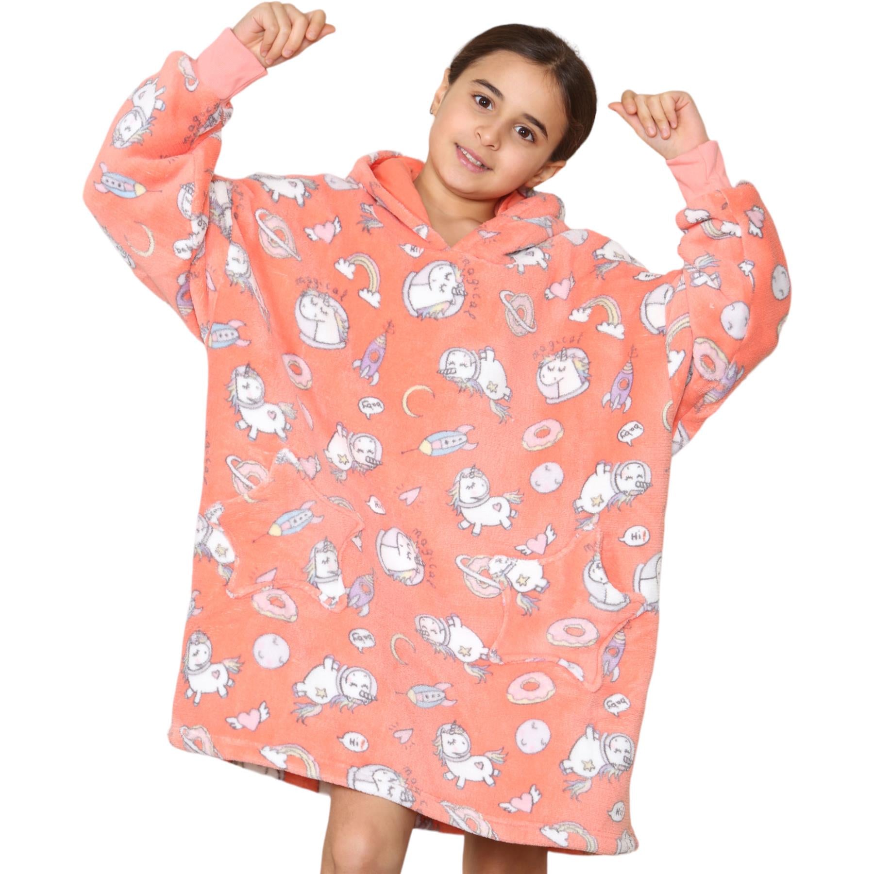 Kids Girls Boys Oversized Hoodie Animal Snuggle Blanket Super Soft Warm Fleece