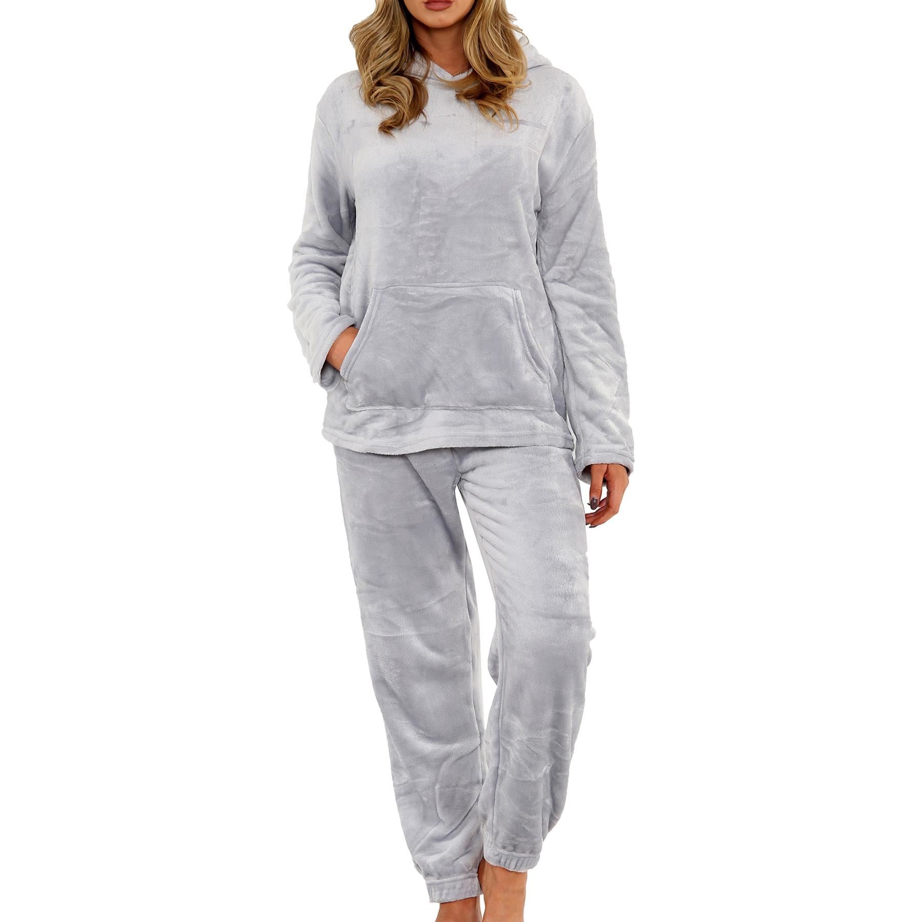 Ladies Pyjamas Soft Warm Fleece Adults Hooded Pyjamas 2 Piece Gift For Womens