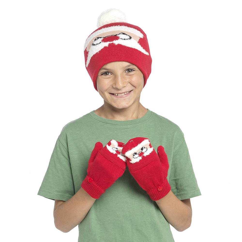 A2Z 4 Kids Girls Boys Hat Xmas Rudolph Santa Mitten Hats Winter Warm Gloves Sets