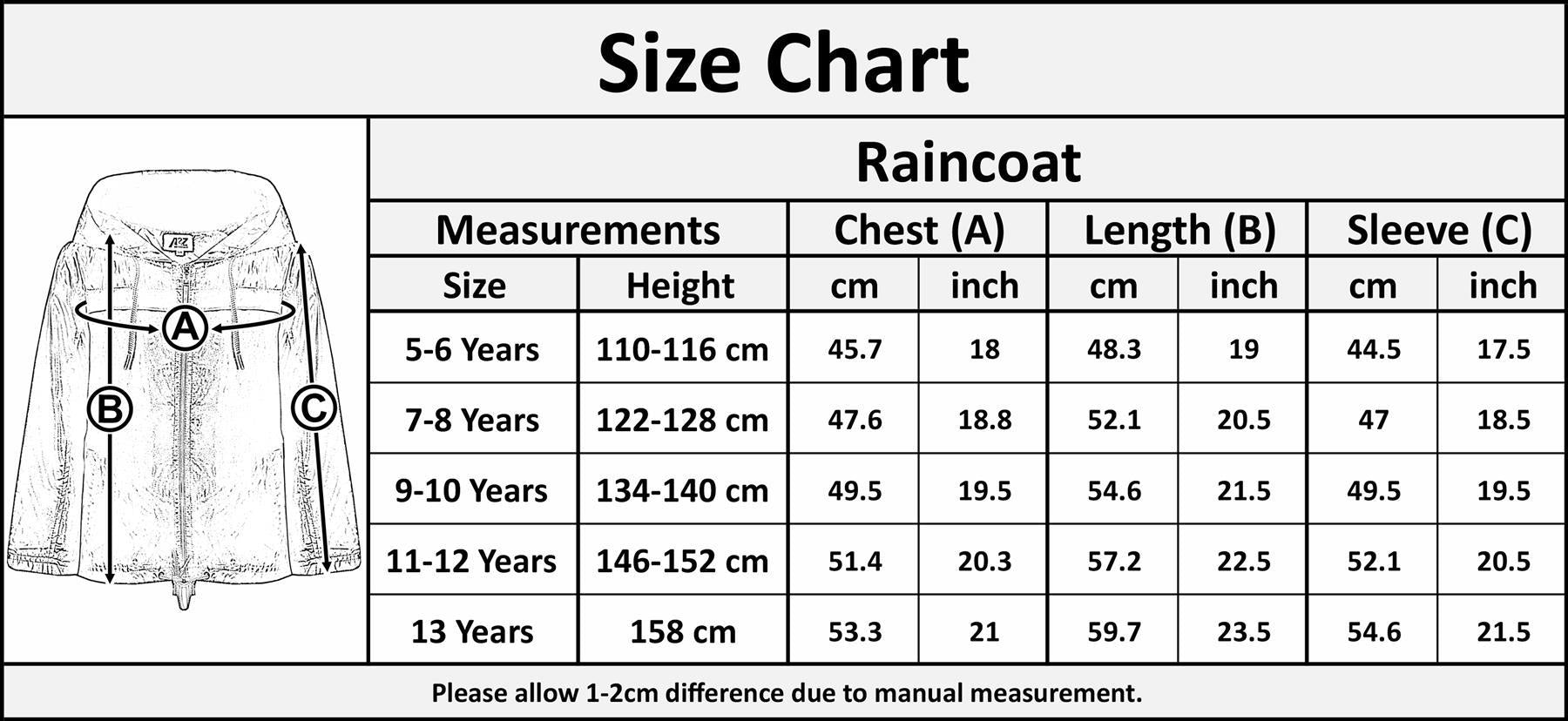 Girls Boys Raincoats Jackets Kids Waterproof Hooded Cagoule Age 5-13 Years