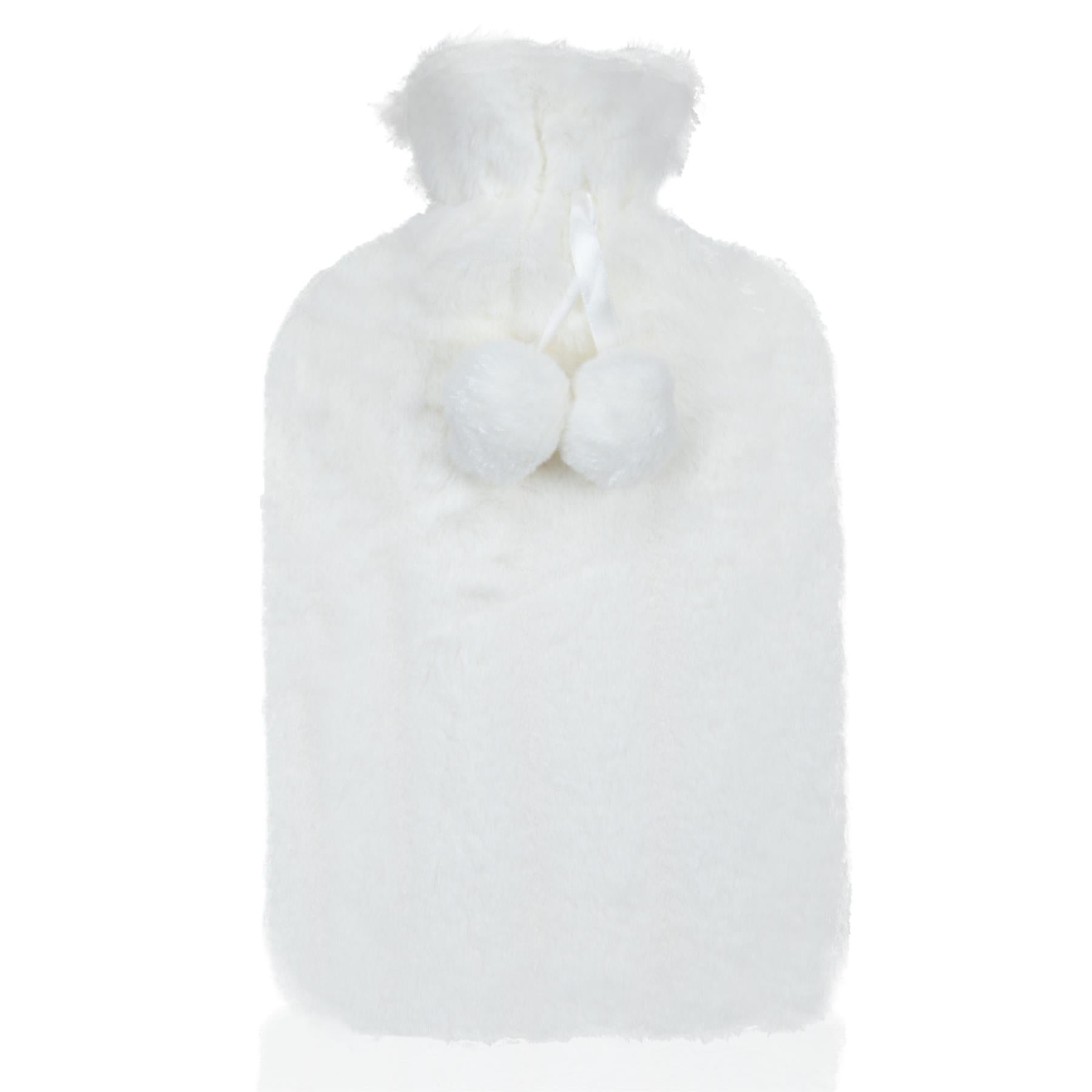 A2Z Hot Water Bottles Soft Husky Plush Pom Pom 2 Liter Fleece Cover Heat Therapy