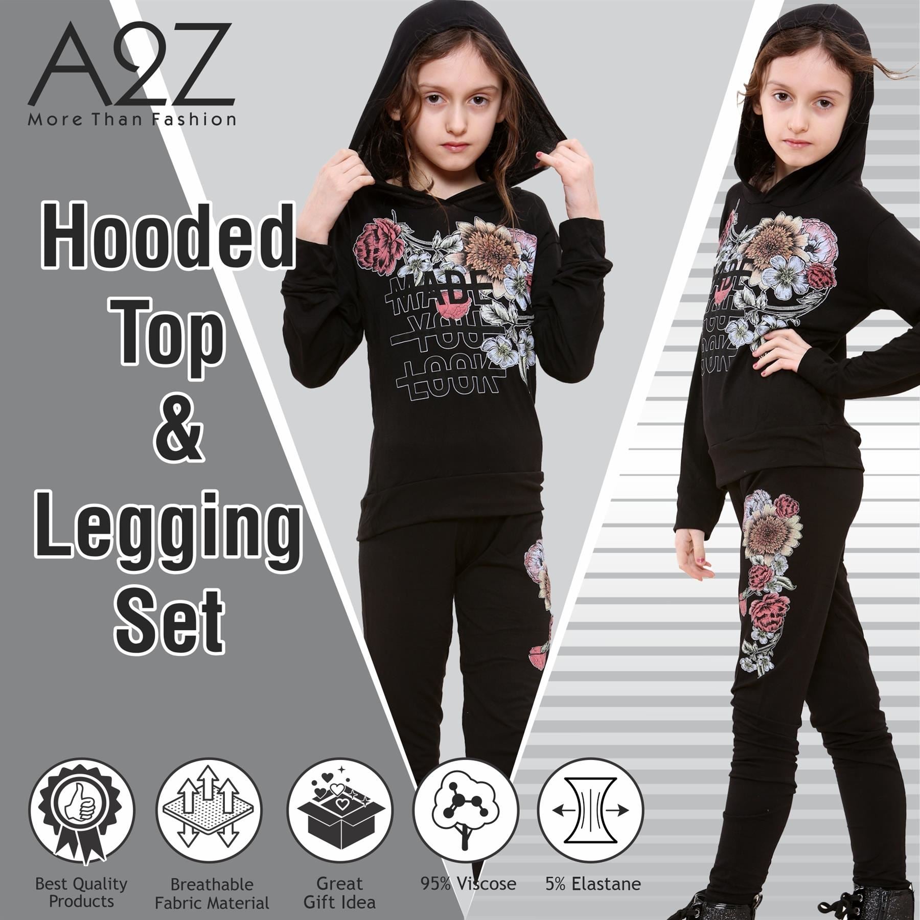 Kids Girls Made You Look Print Hooded Top & Legging Set