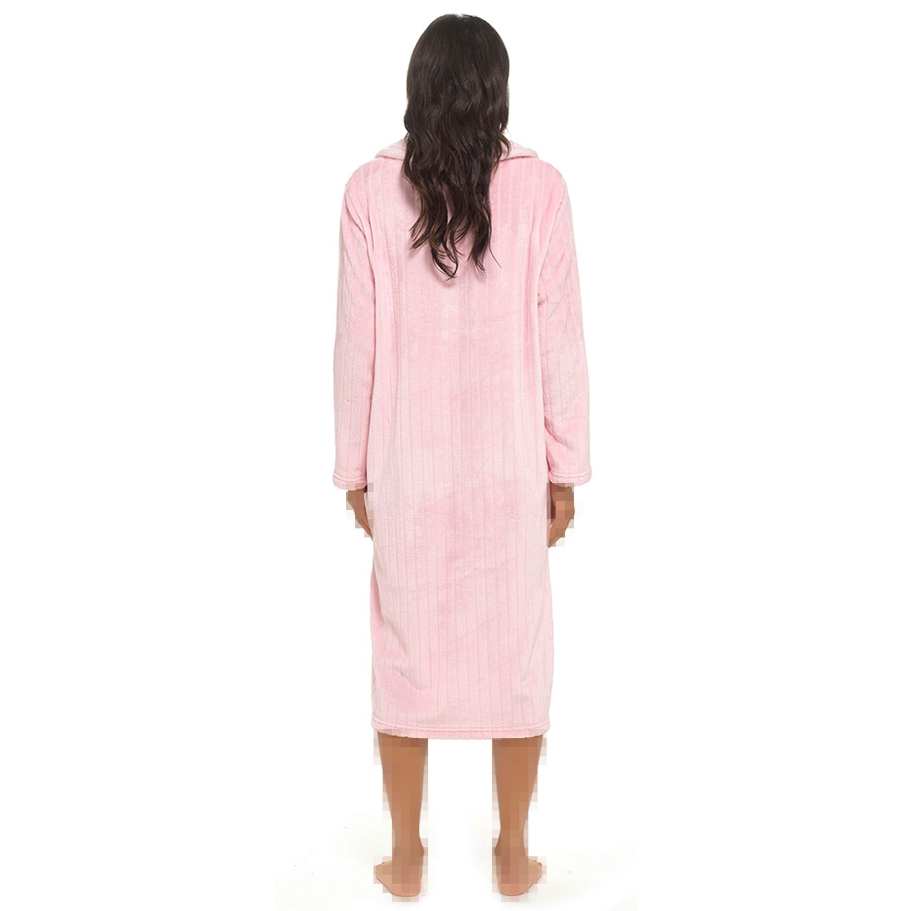 Womens Dressing Gown Soft Fleece Button Fluffy Bathrobe Shawl Collar Ladies Robe