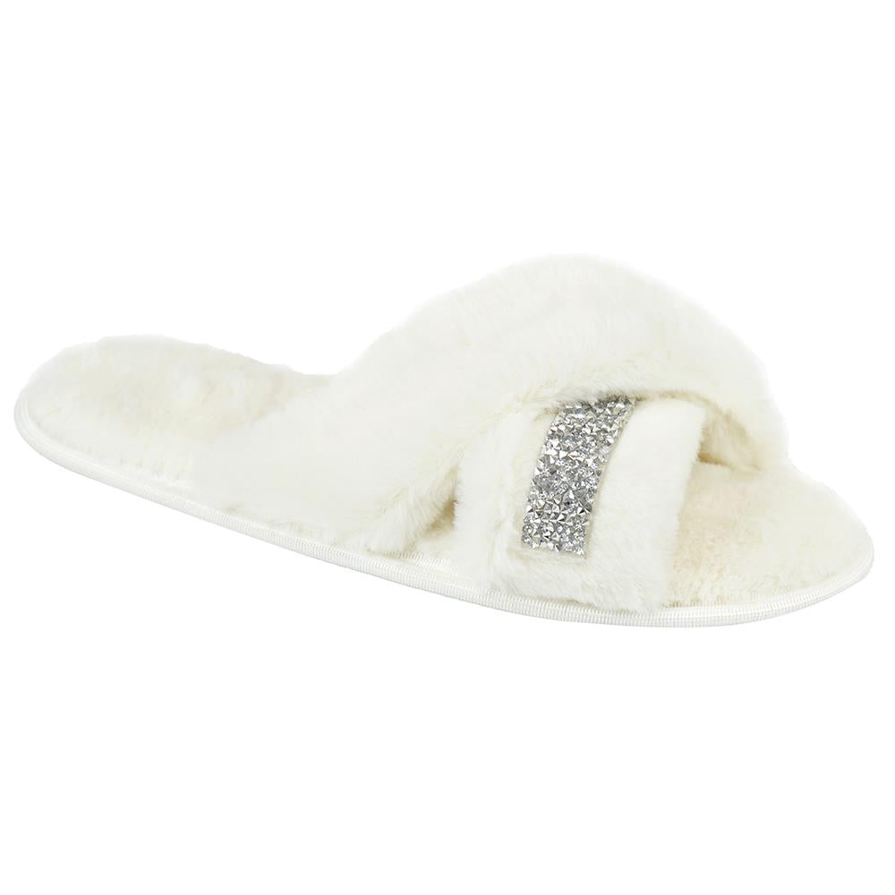 Women Crossover Slippers With Cozy Fur Memory Foam Fluffy Comfortable Sliders