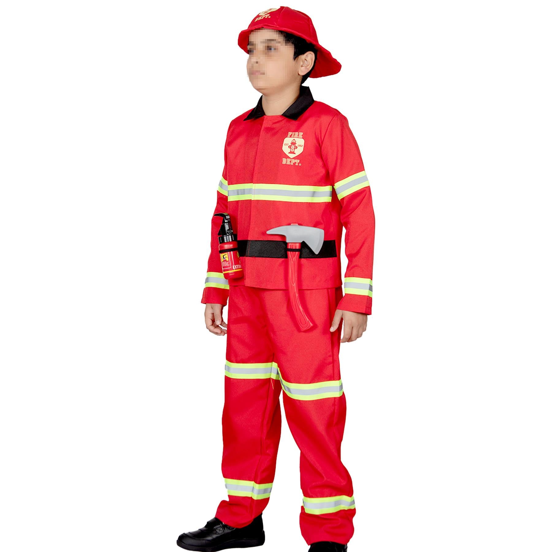 Kids Fireman Costume Firefighter Role Play Halloween Fire Man Uniform Outfit Kit